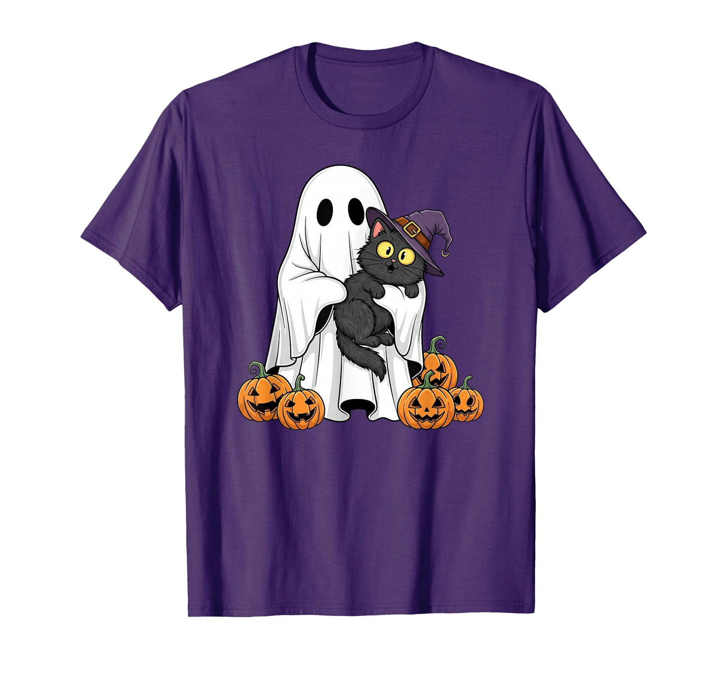Funny Ghost Pumpkin Cat Halloween Kids Mens Womens T-Shirt