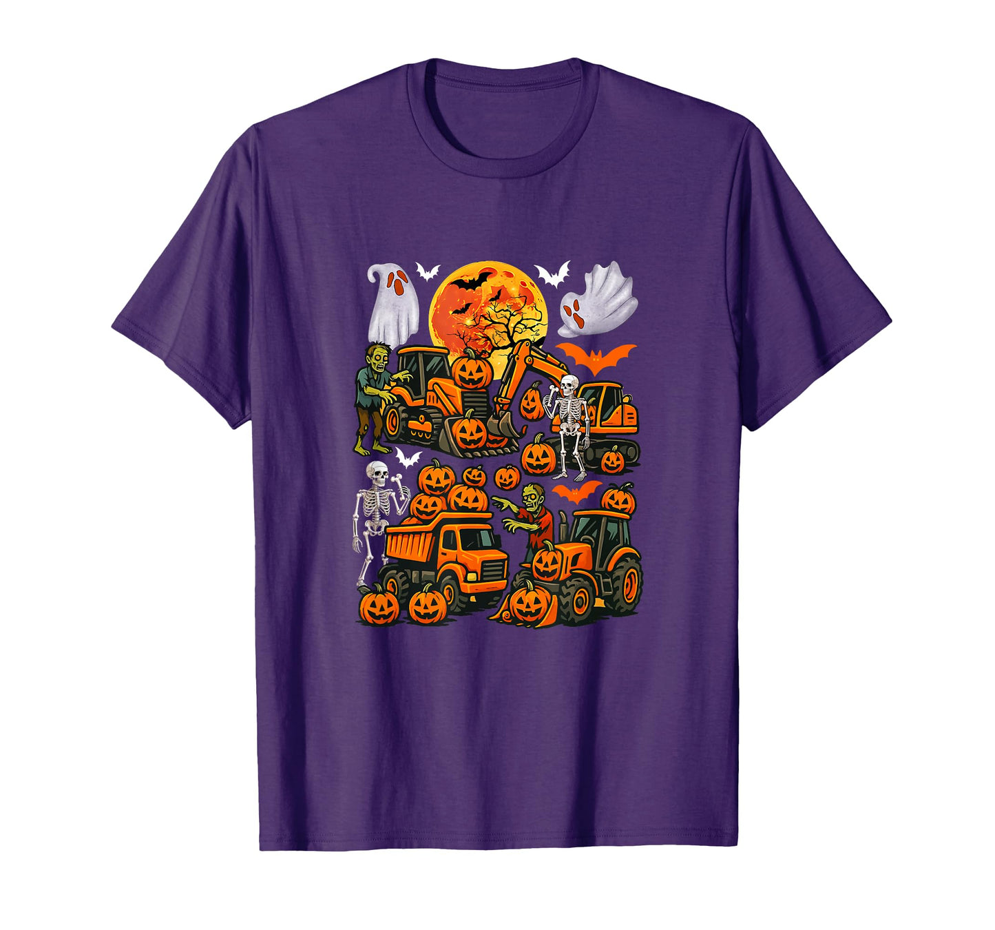 Squad Construction Trucks Excavators Halloween Boo Skeletons T-Shirt