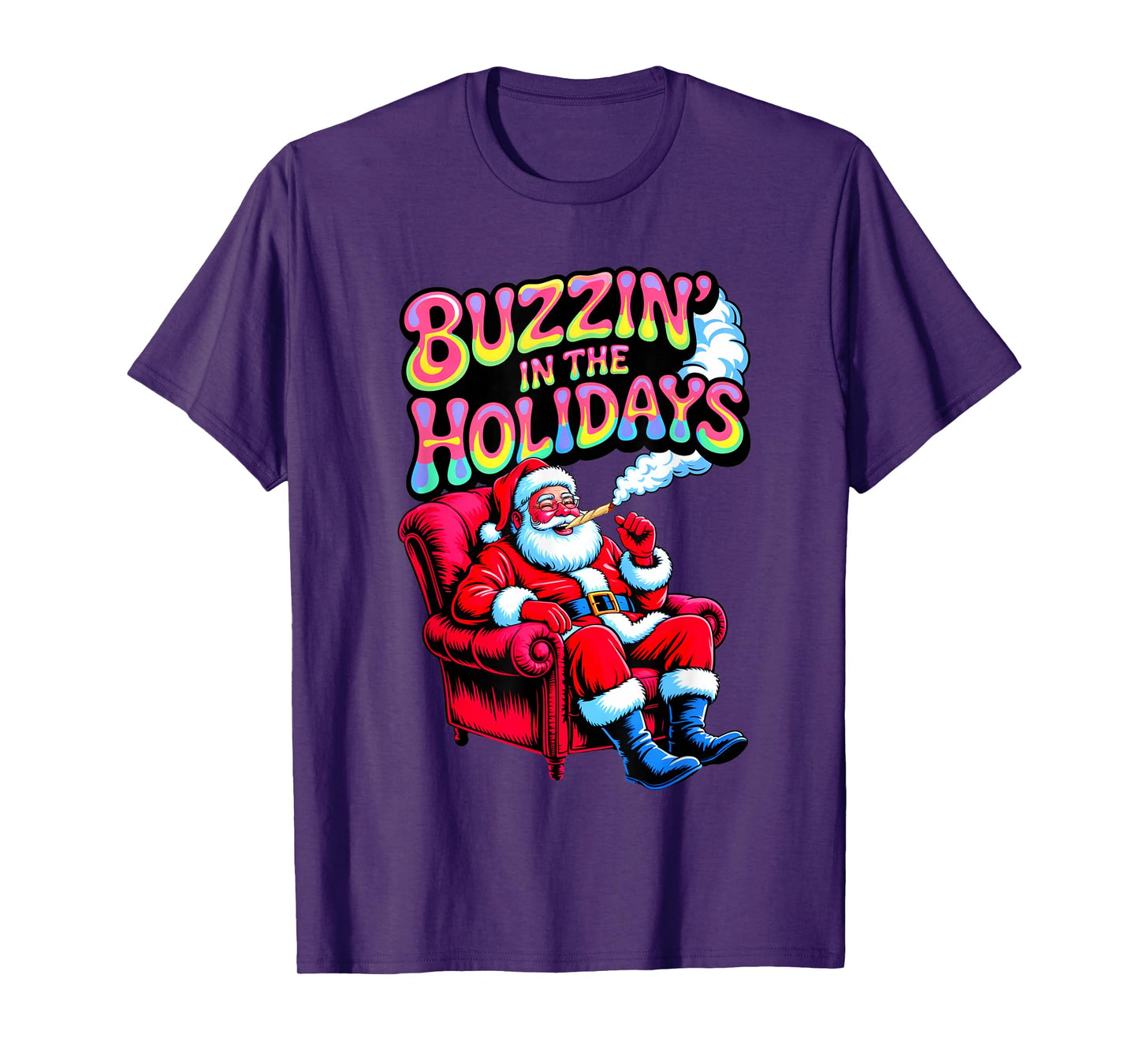 Psychedelic High Santa Buzzing in Holidays Christmas Weed T-Shirt