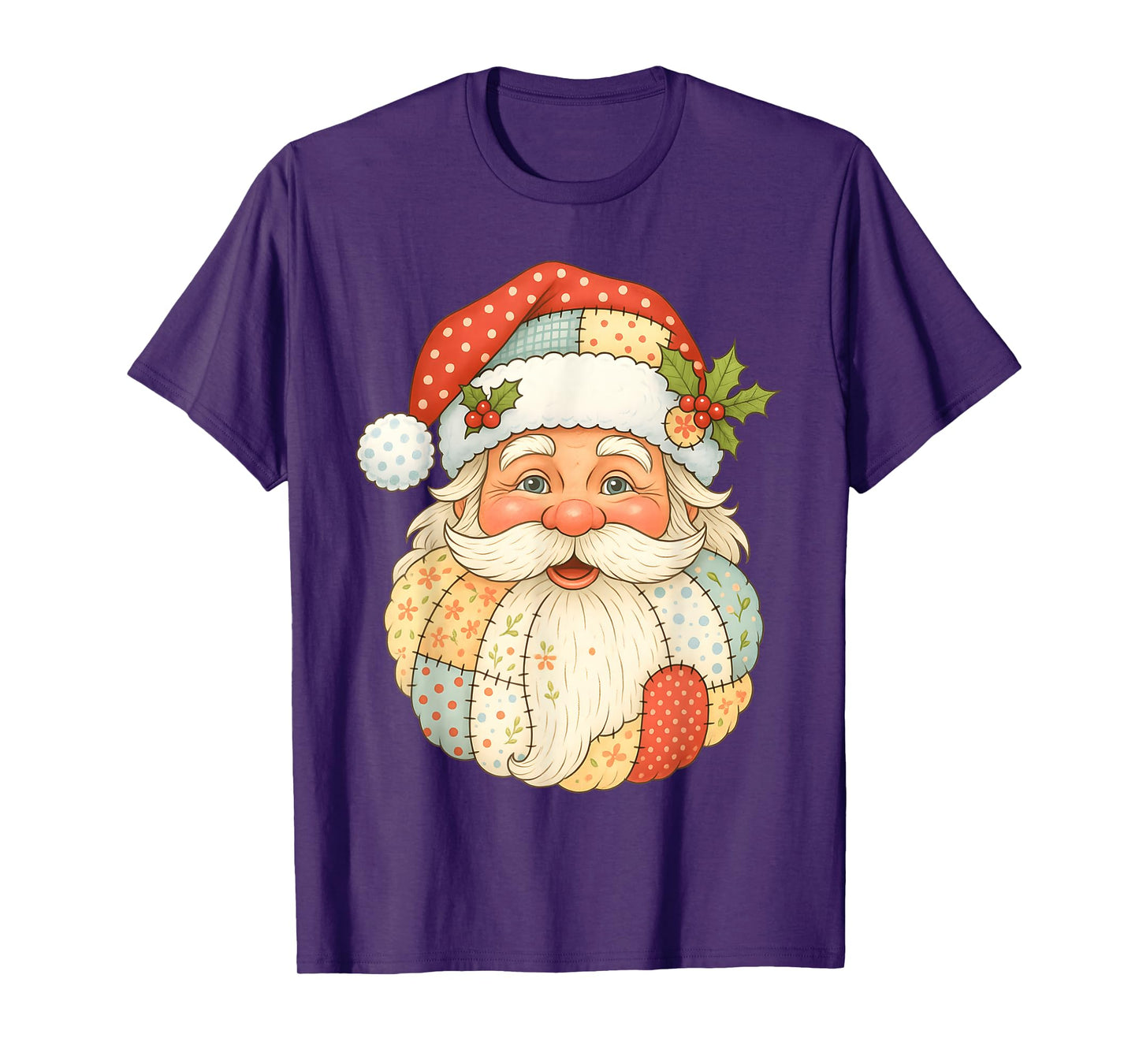 Santa Claus Face Xmas Pajama Retro Patchwork Men Women Kids T-Shirt