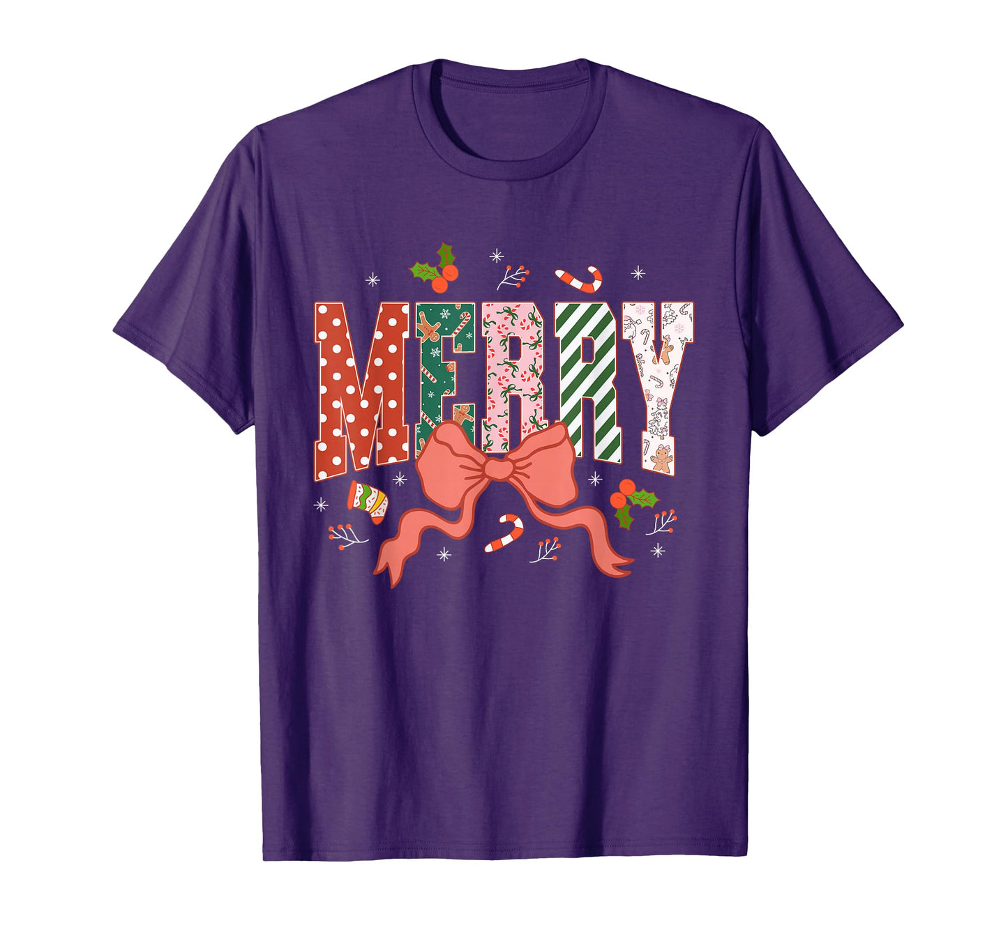 Coquette Merry Christmas Xmas Merry and Bright Family Womens T-Shirt