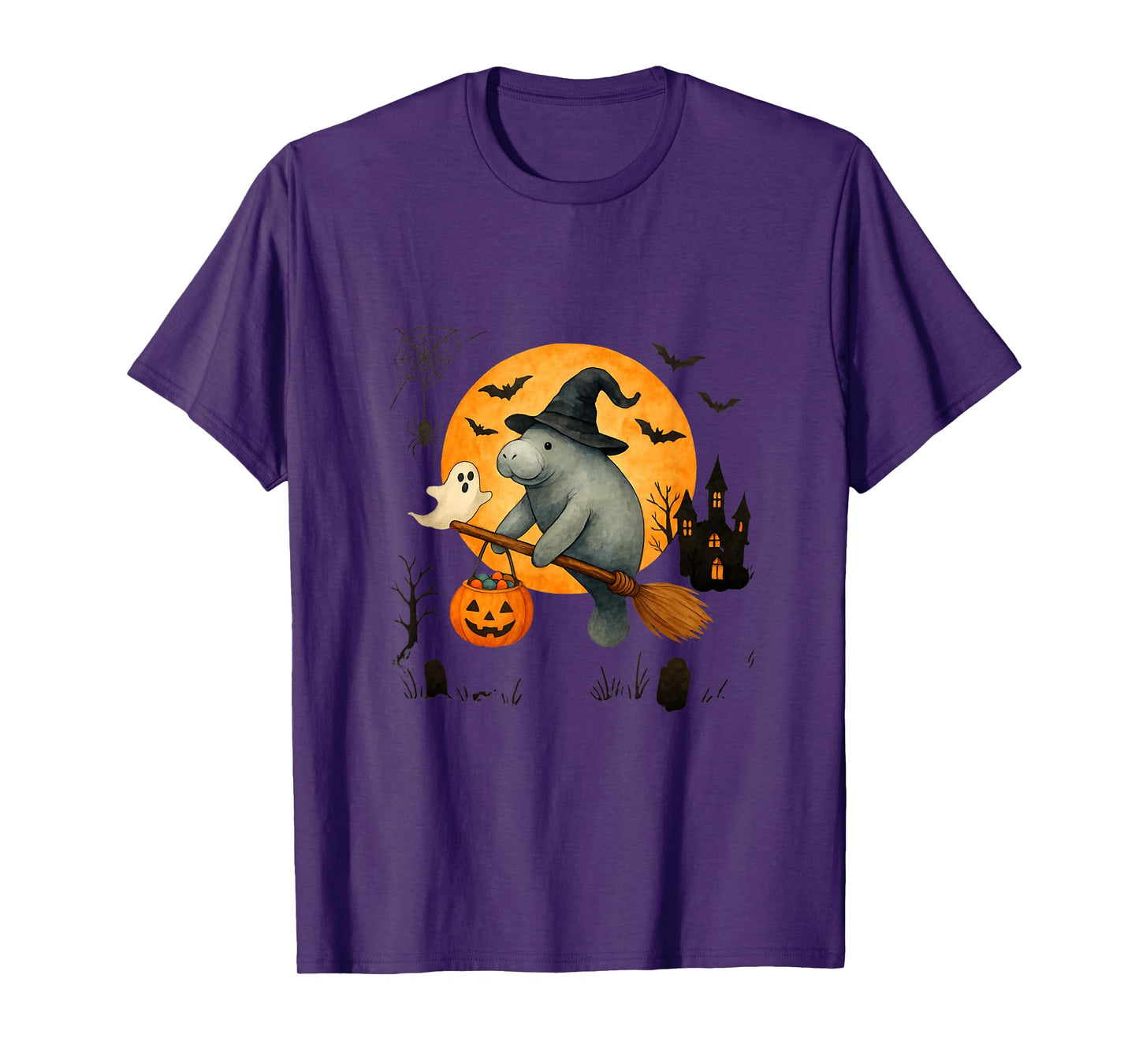Manatee Witch Hat Pumpkin Halloween Costume Men Women Kids T-Shirt