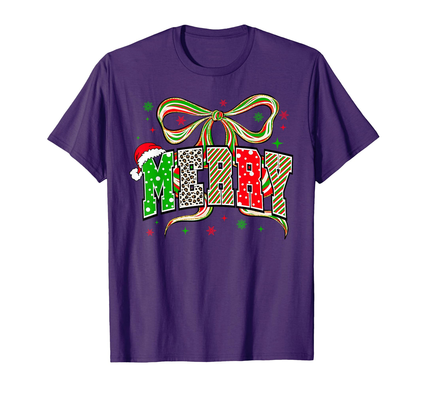 Merry Christmas Coquette Bow Leopard Festive Girl Women Kids T-Shirt