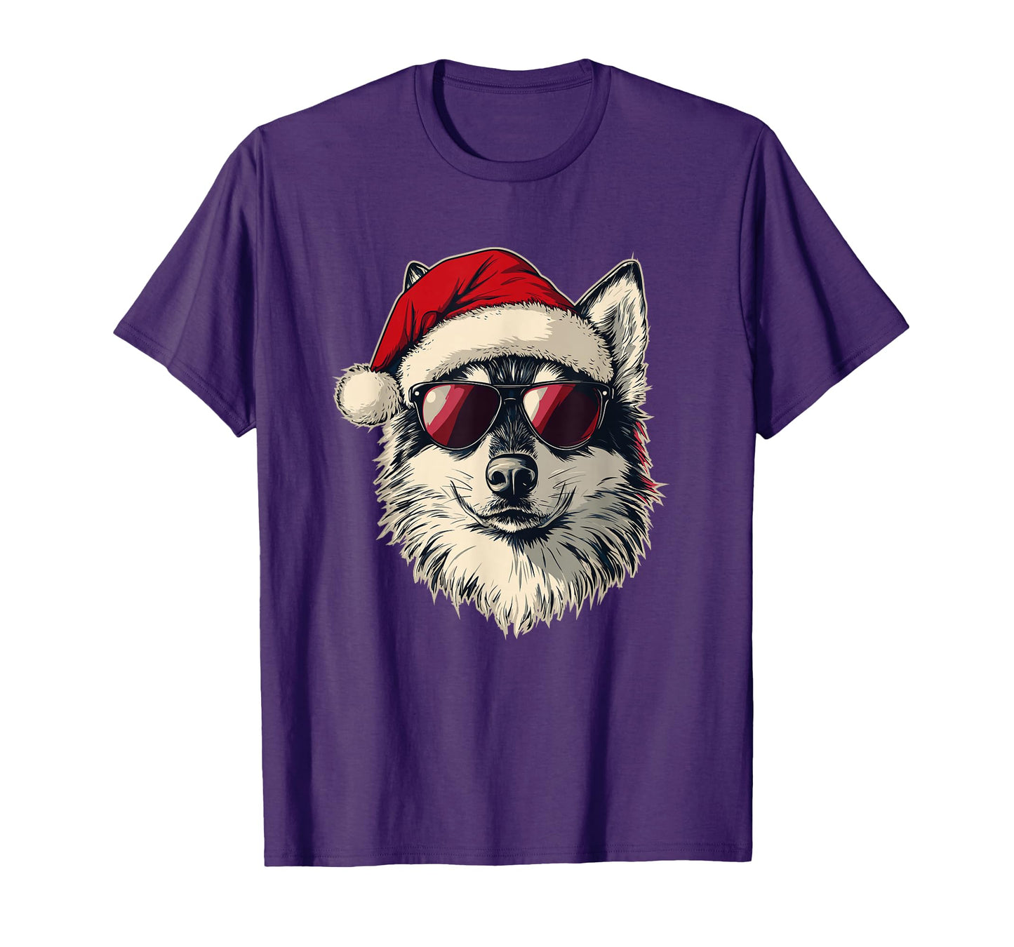 Husky Dog with Santa Hat T-Shirt