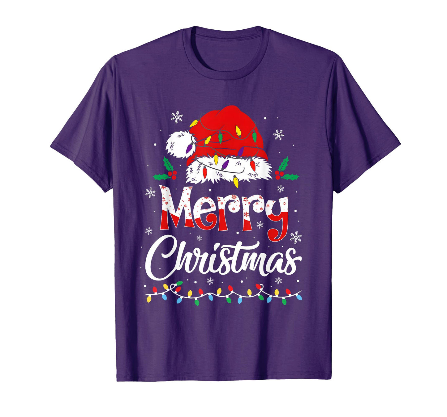 Merry Christmas Lights Red Santa Hat Xmas Family Men Women T-Shirt