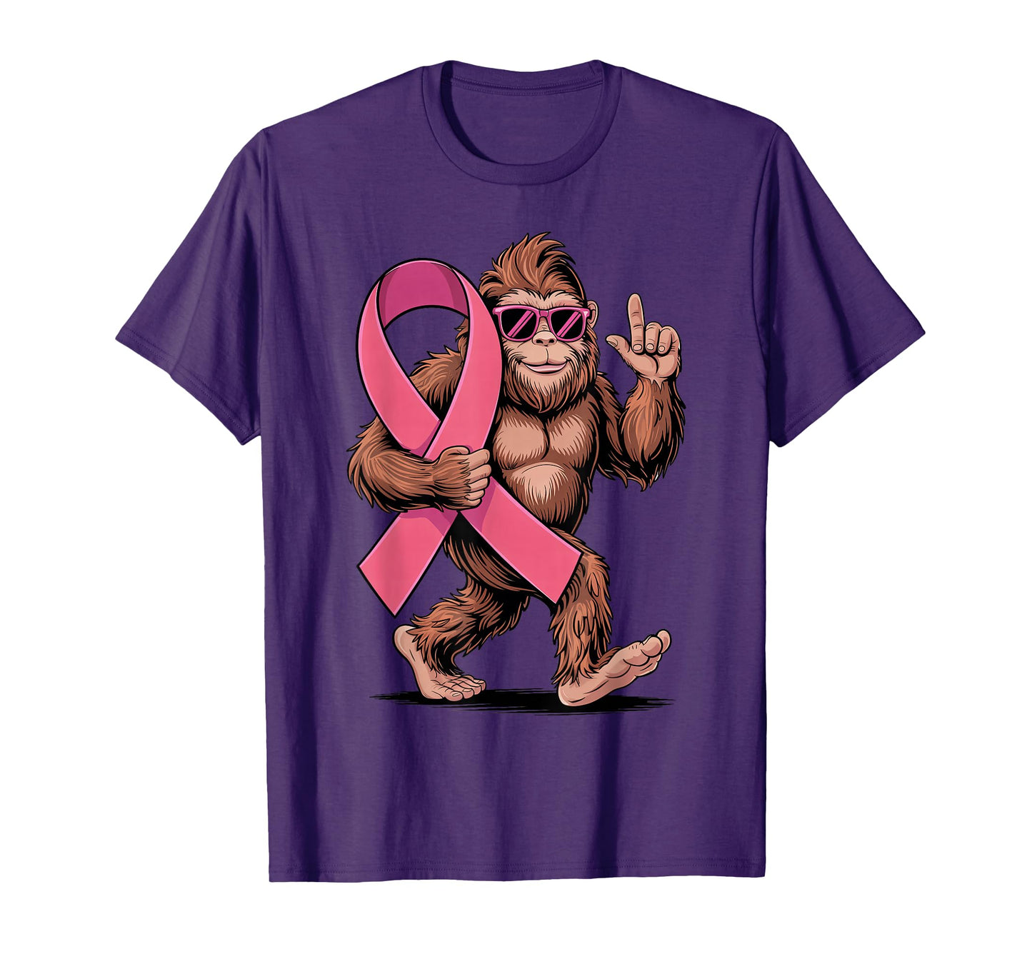 Bigfoot Sasquatch Holding Pink Ribbon Witch Breast Cancer T-Shirt