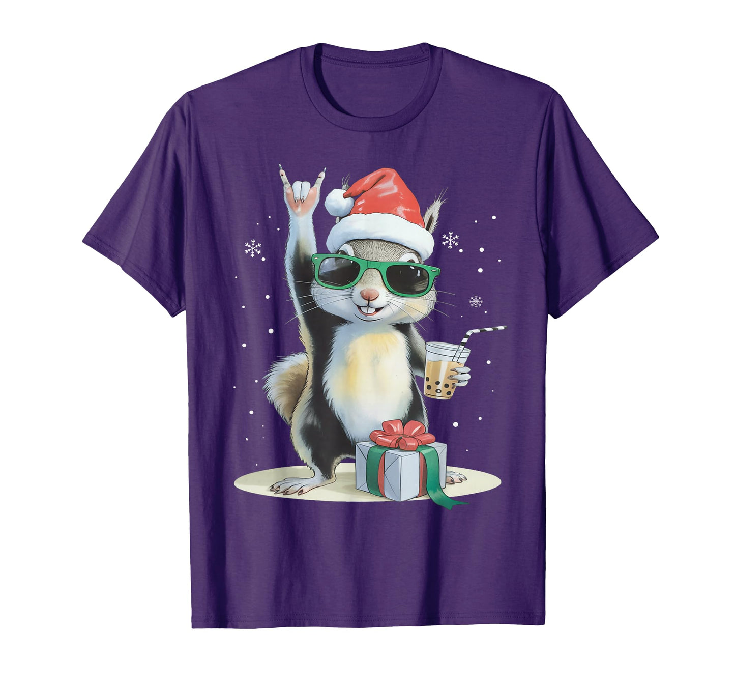 Christmas Kawaii Squirrel Bubble Tea Boba Squirrel Xmas T-Shirt