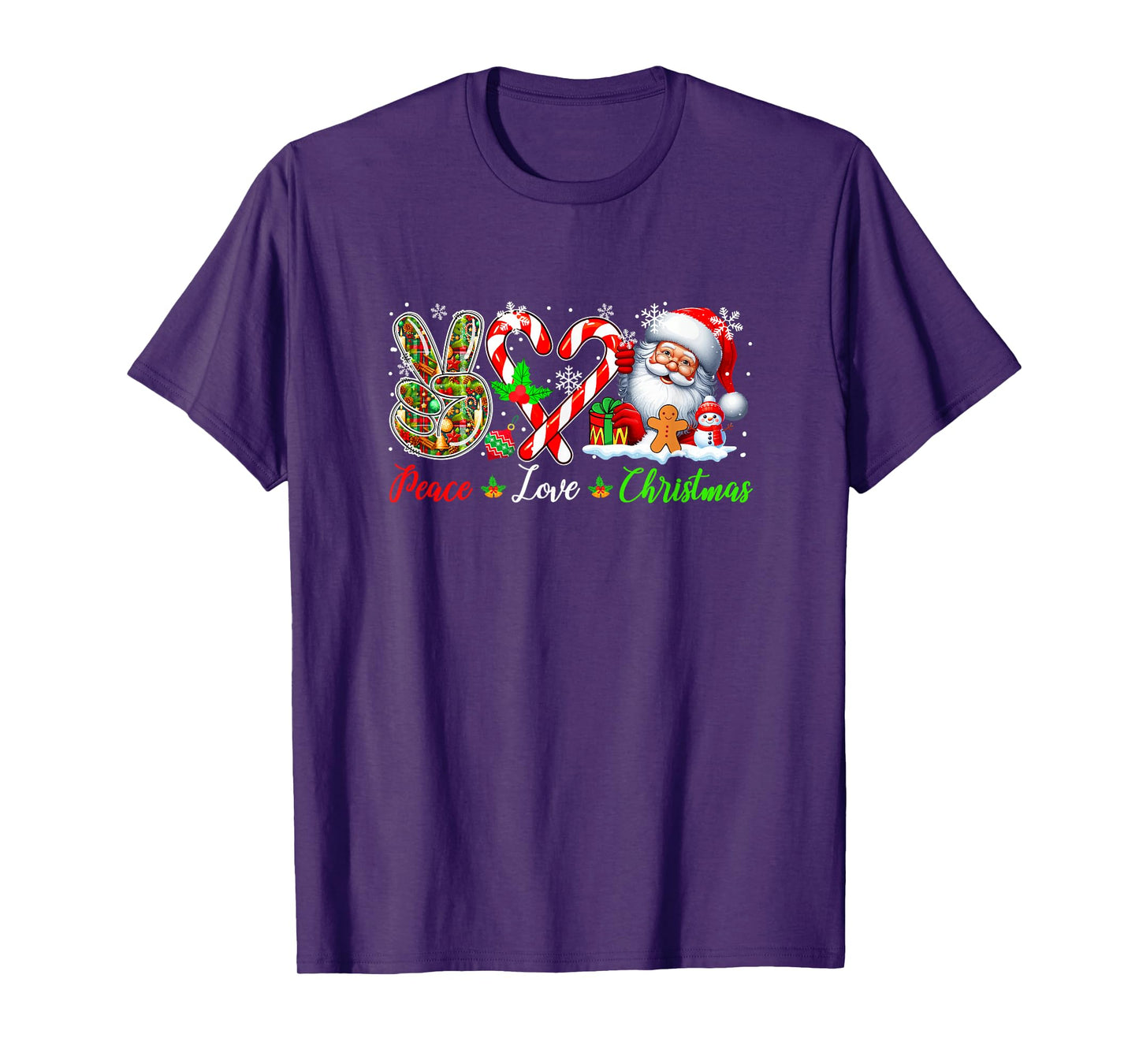 Peace Love Christmas Santa Candy Canes Cute Heart Shape T-Shirt