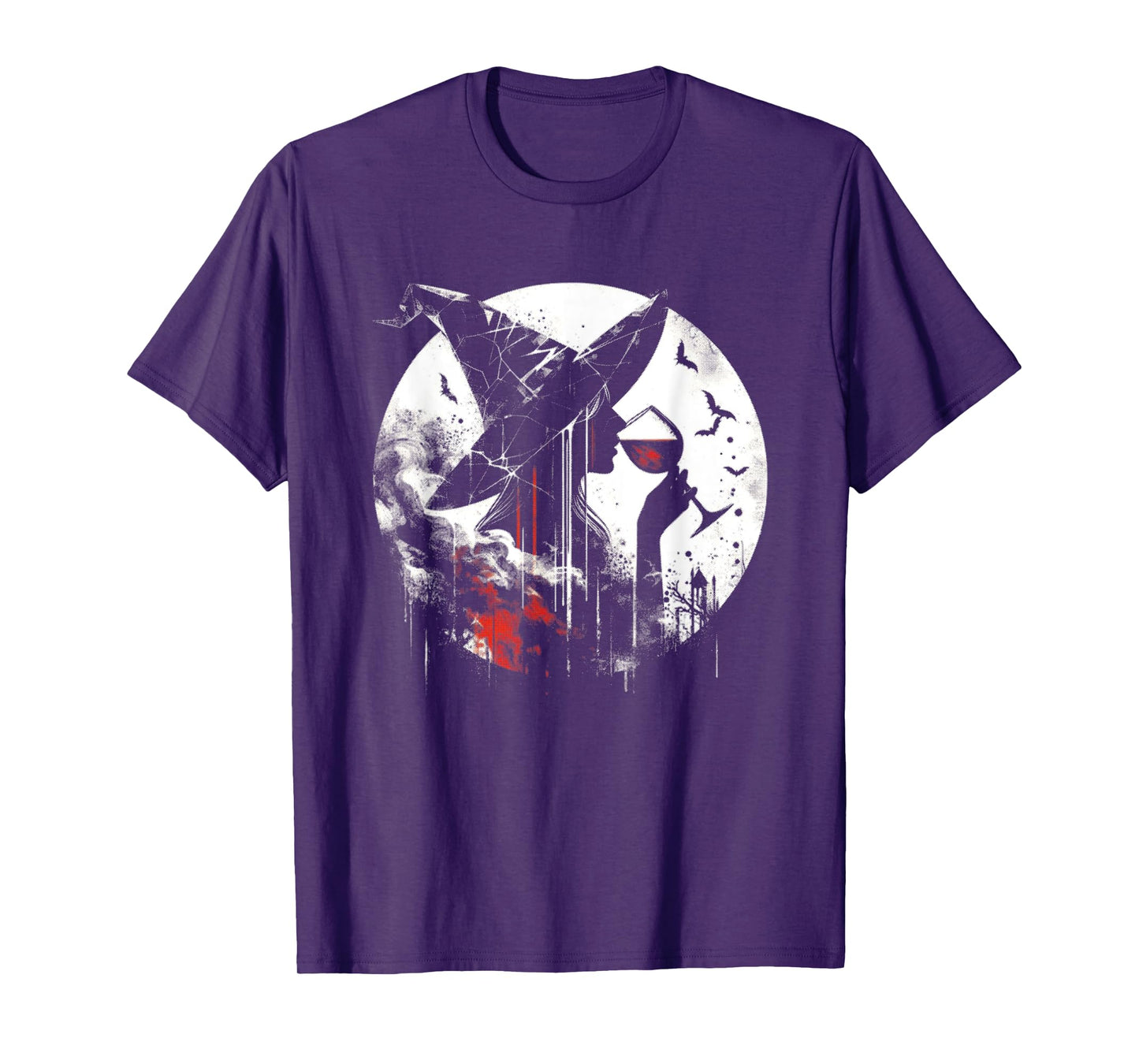 Wine Drinking Witch - Creepy Witch Halloween Wine Lover T-Shirt