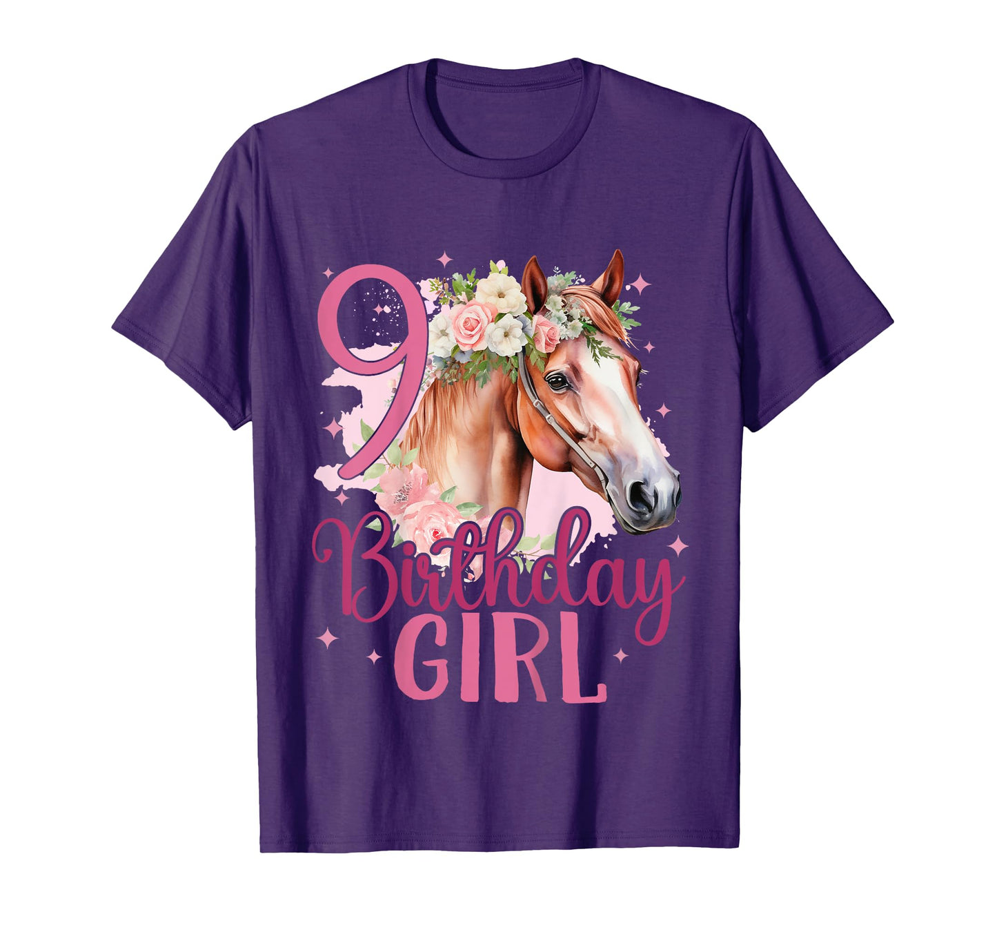 Kids 9th Birthday Horse Girl 9 Years Old Nine 9 Birthday Girl T-Shirt