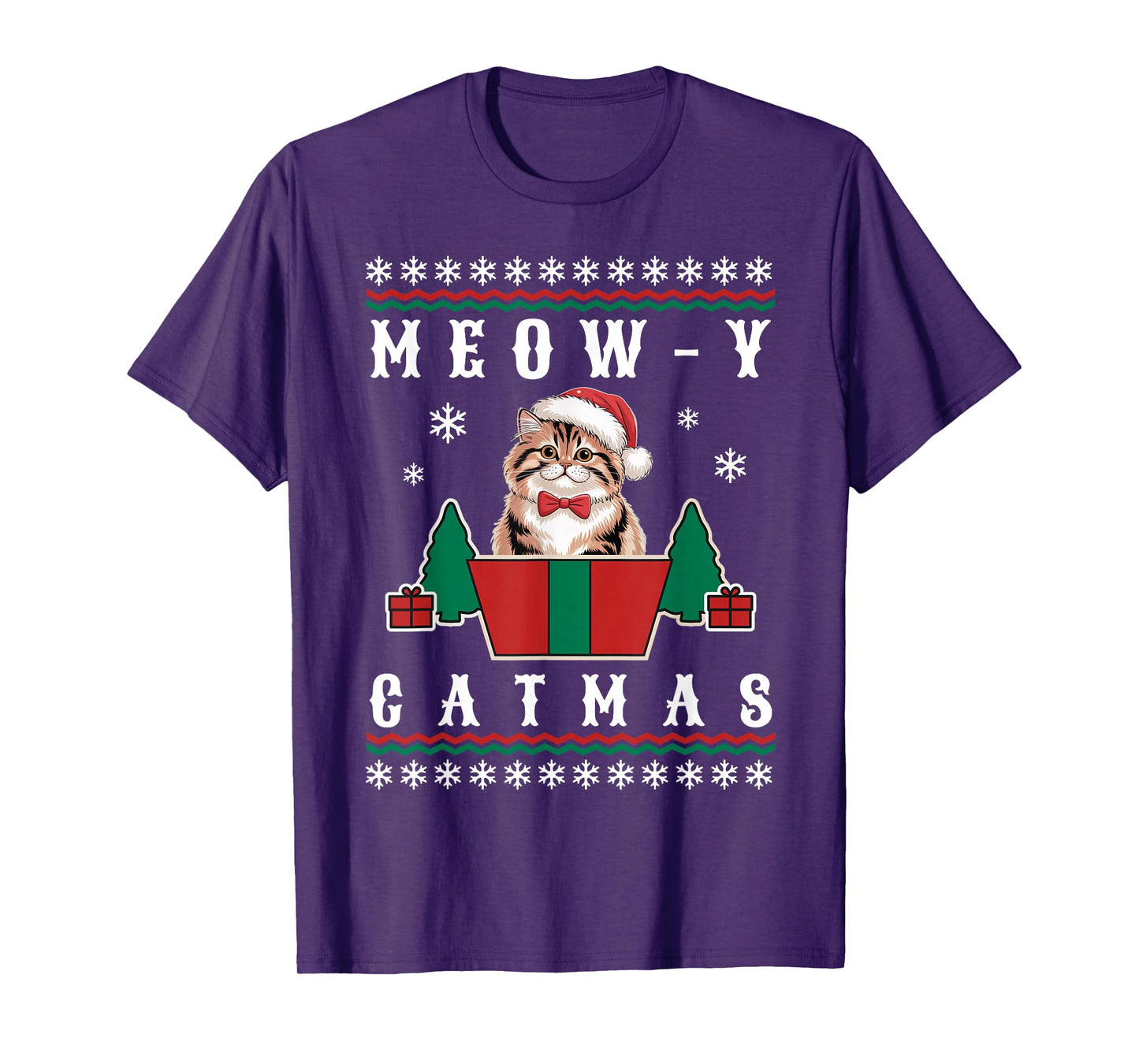 Meowy Catmas Cute Cat Christmas Ugly Sweater T-Shirt