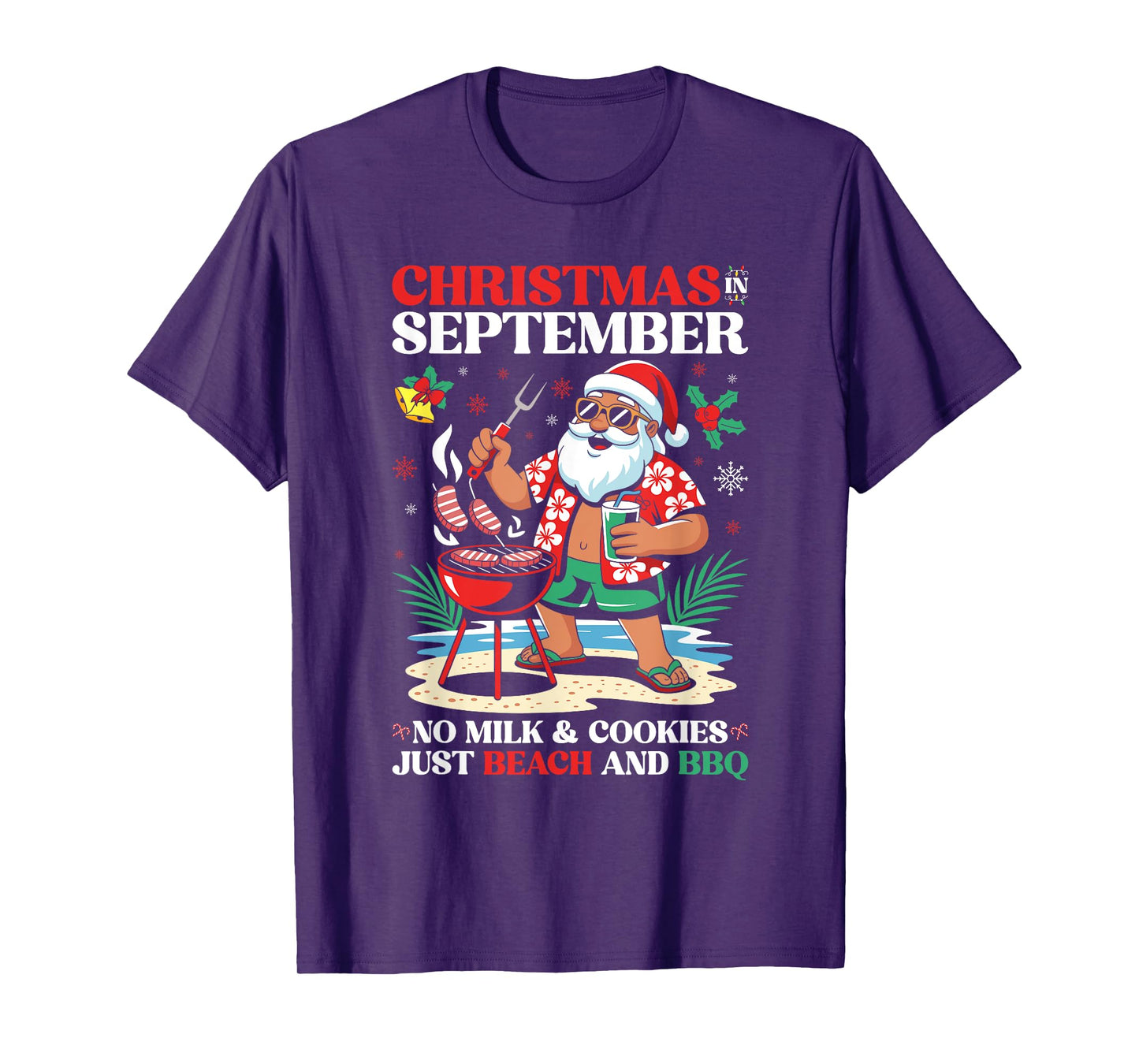 Christmas in September BBQ Hawaiian Tropical Santa T-Shirt