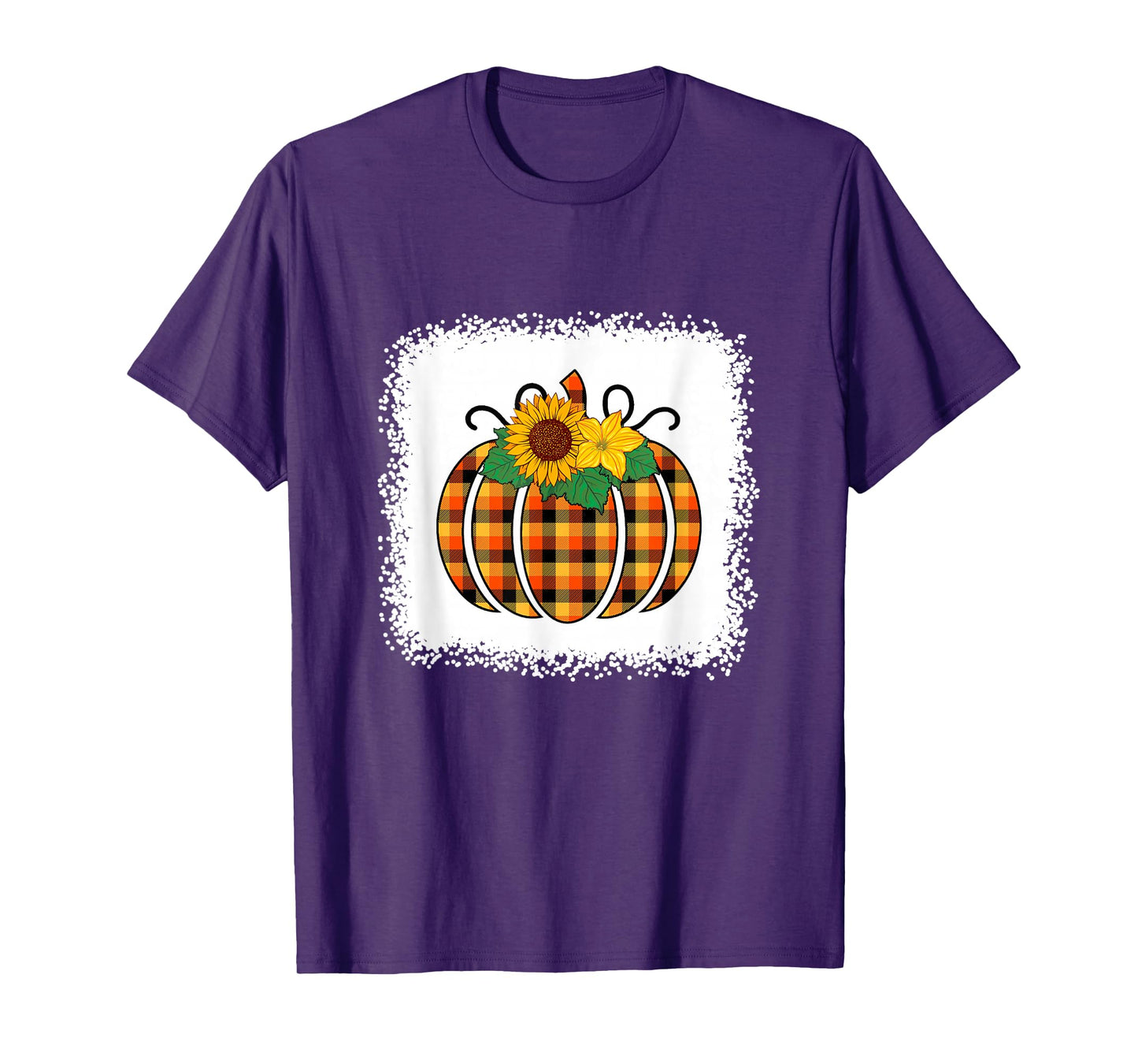 Halloween Pumpkin Bleached Orange Buffalo Plaid Men Women T-Shirt