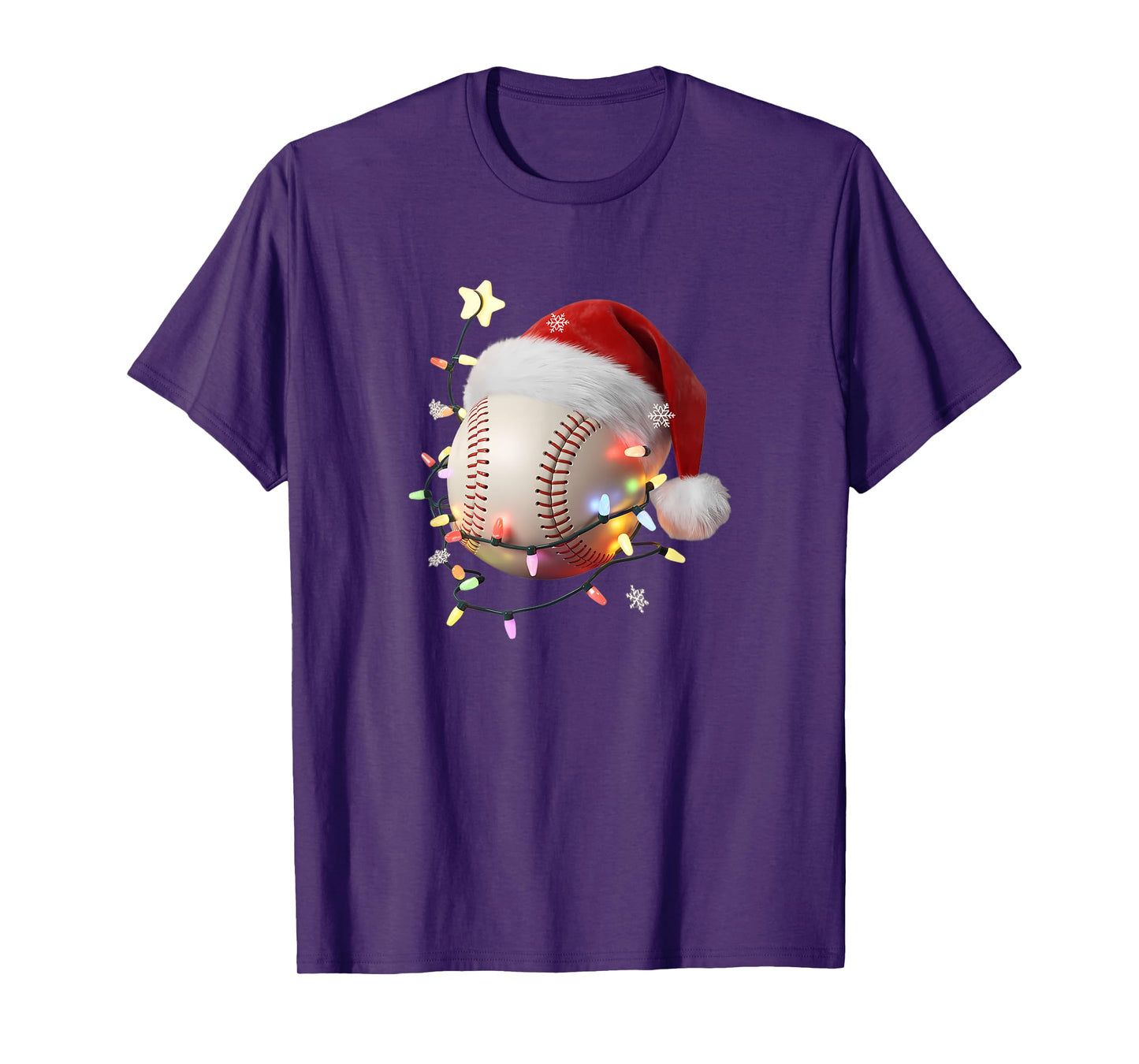 Christmas Baseball Player Lights Santa Hat Holiday T-Shirt