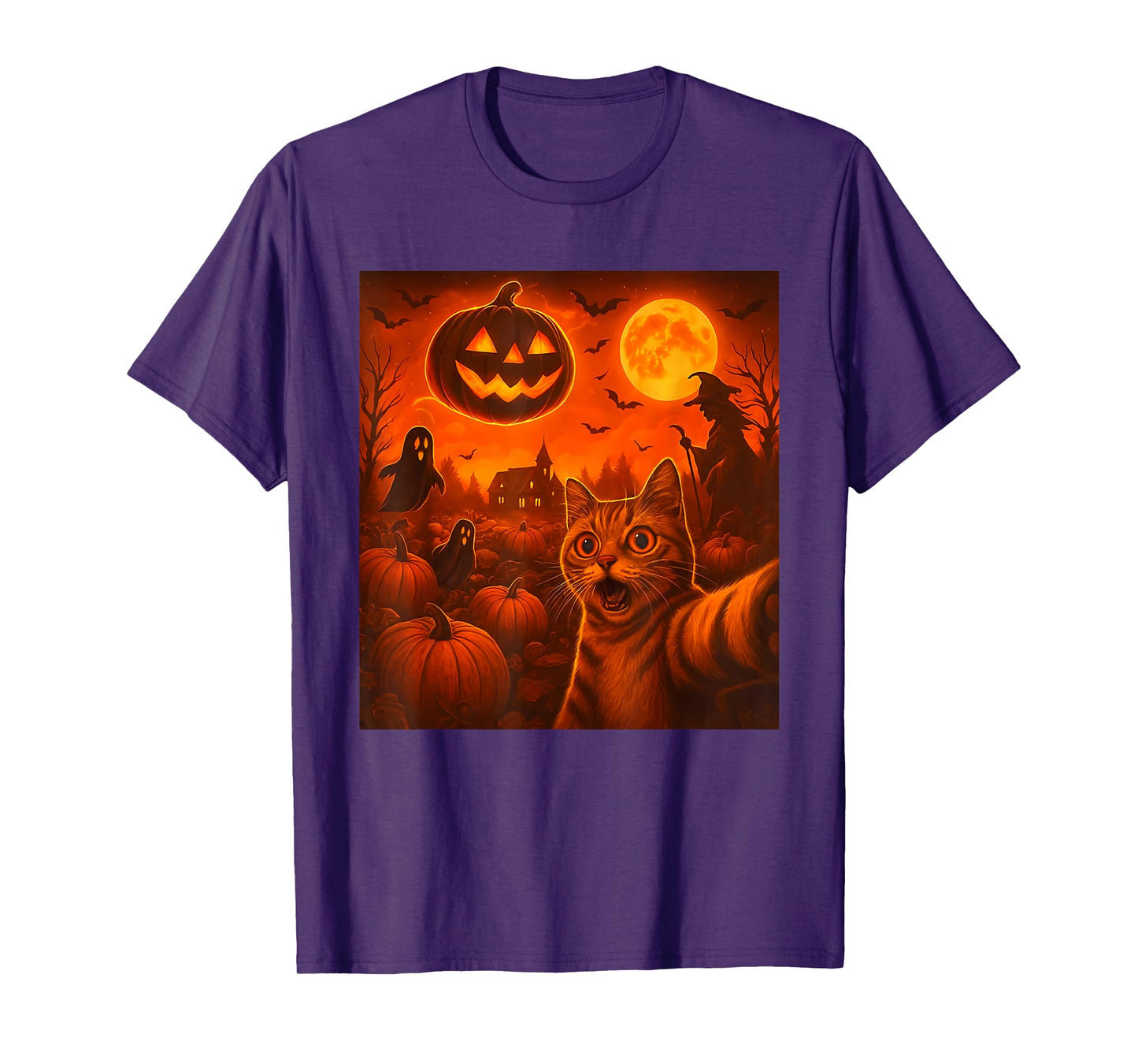 Funny Halloween Cat Selfie Pumpkin Ghost T-Shirt