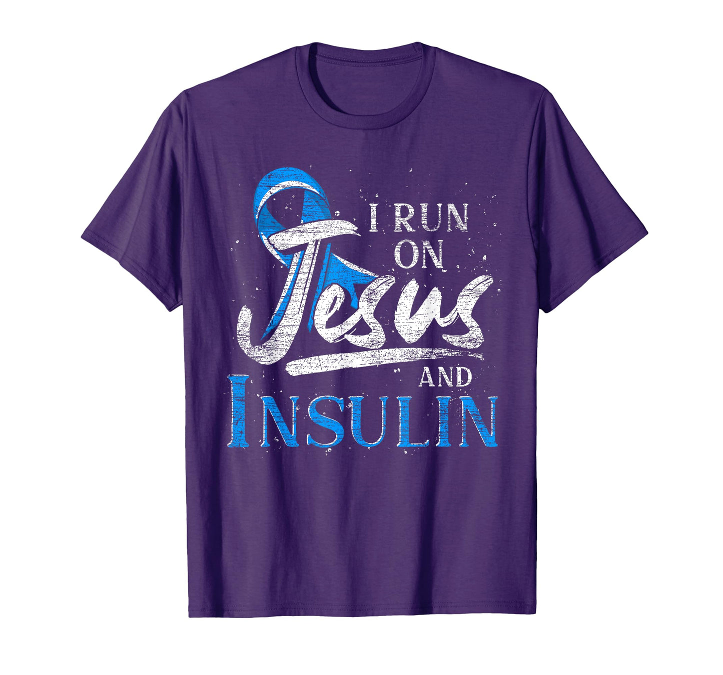Blue Ribbon I Run On Jesus And Insulin Diabetes Awareness T-Shirt