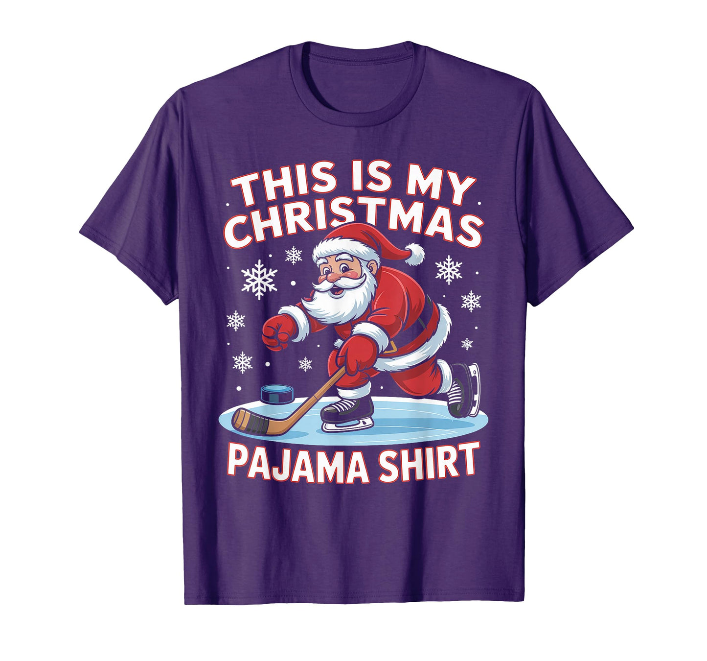 This is My Christmas Pajama Shirt Funny Santa Ice Hockey T-Shirt