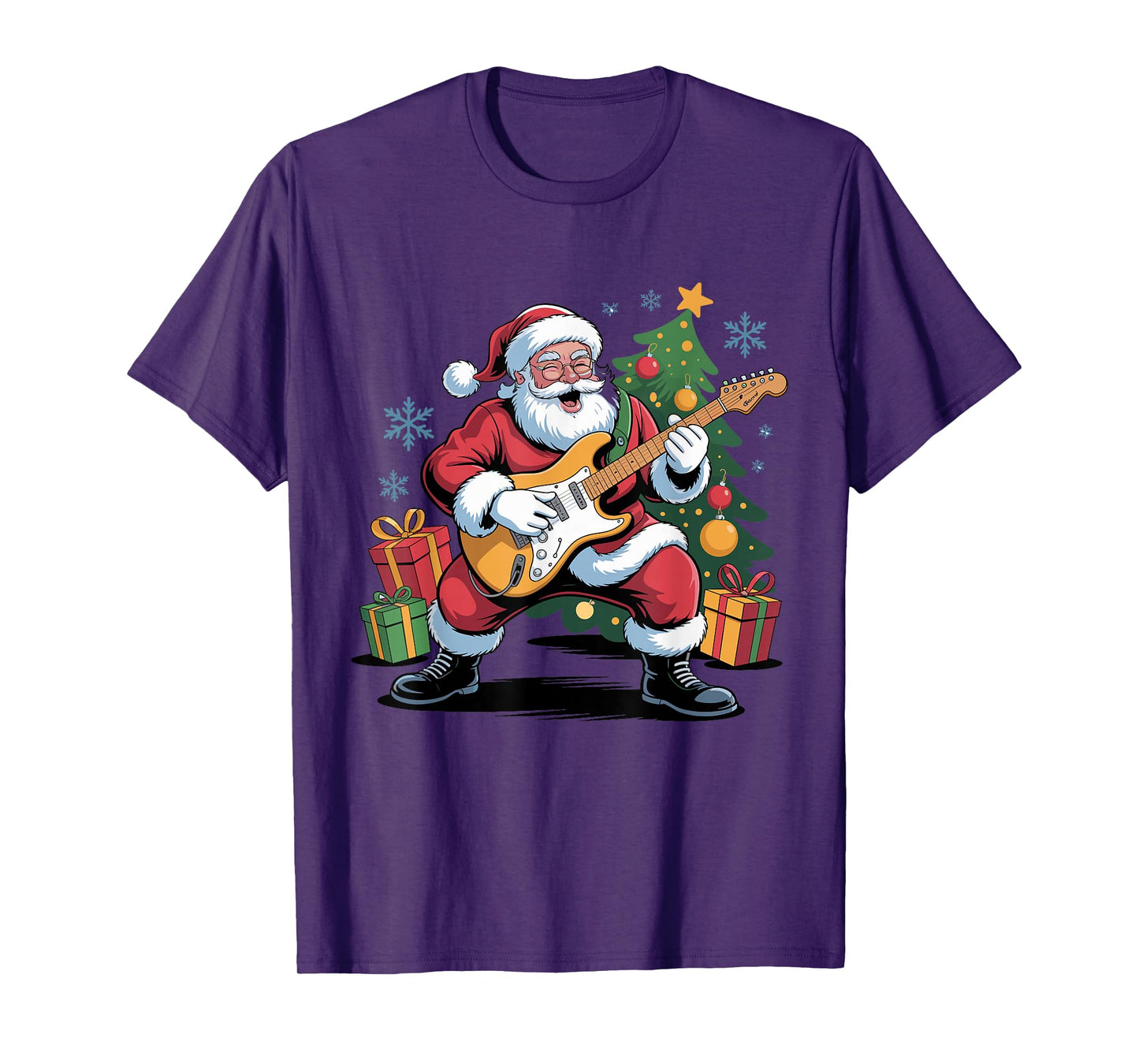 Funny Santa Christmas Design Electric Guitar Holiday Pajama T-Shirt