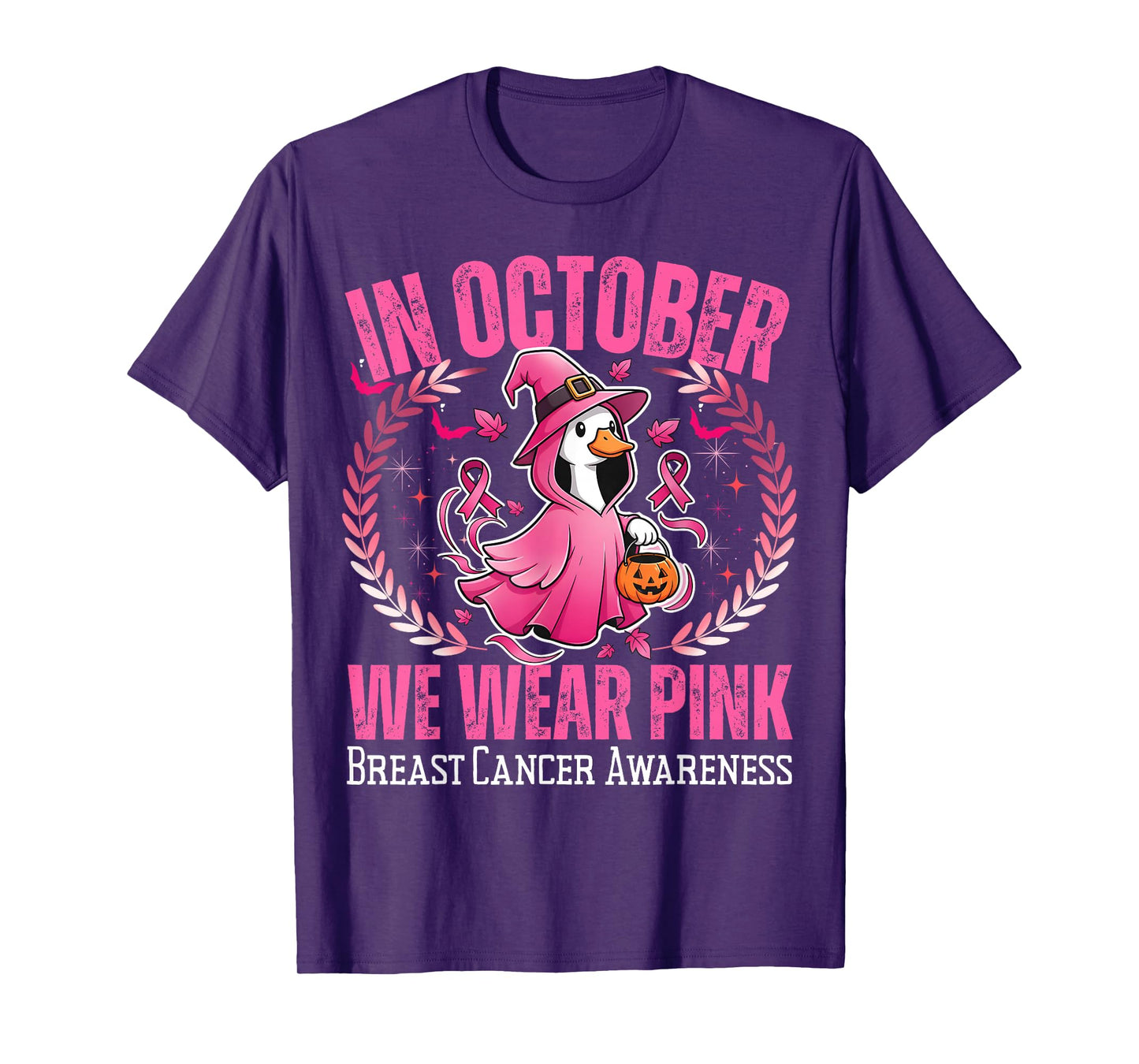 in October We Wear Pink Goose Halloween Breast Cancer Awaren T-Shirt