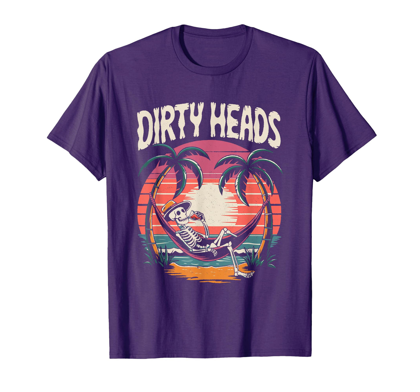 Chill Skeleton Dirty Heads Retro Beach Art for Men Women T-Shirt
