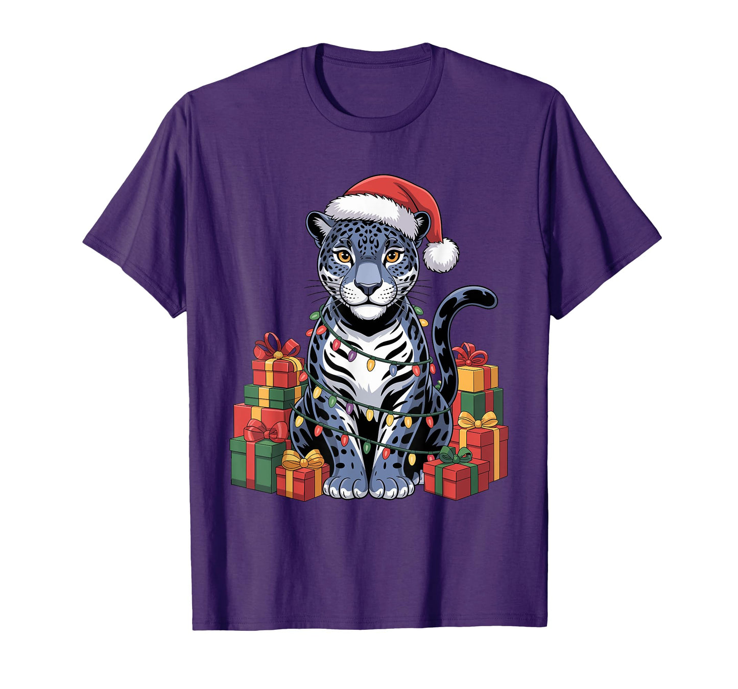 Funny Jaguar Santa Hat Animals Lovers Ugly Christmas Pajamas T-Shirt