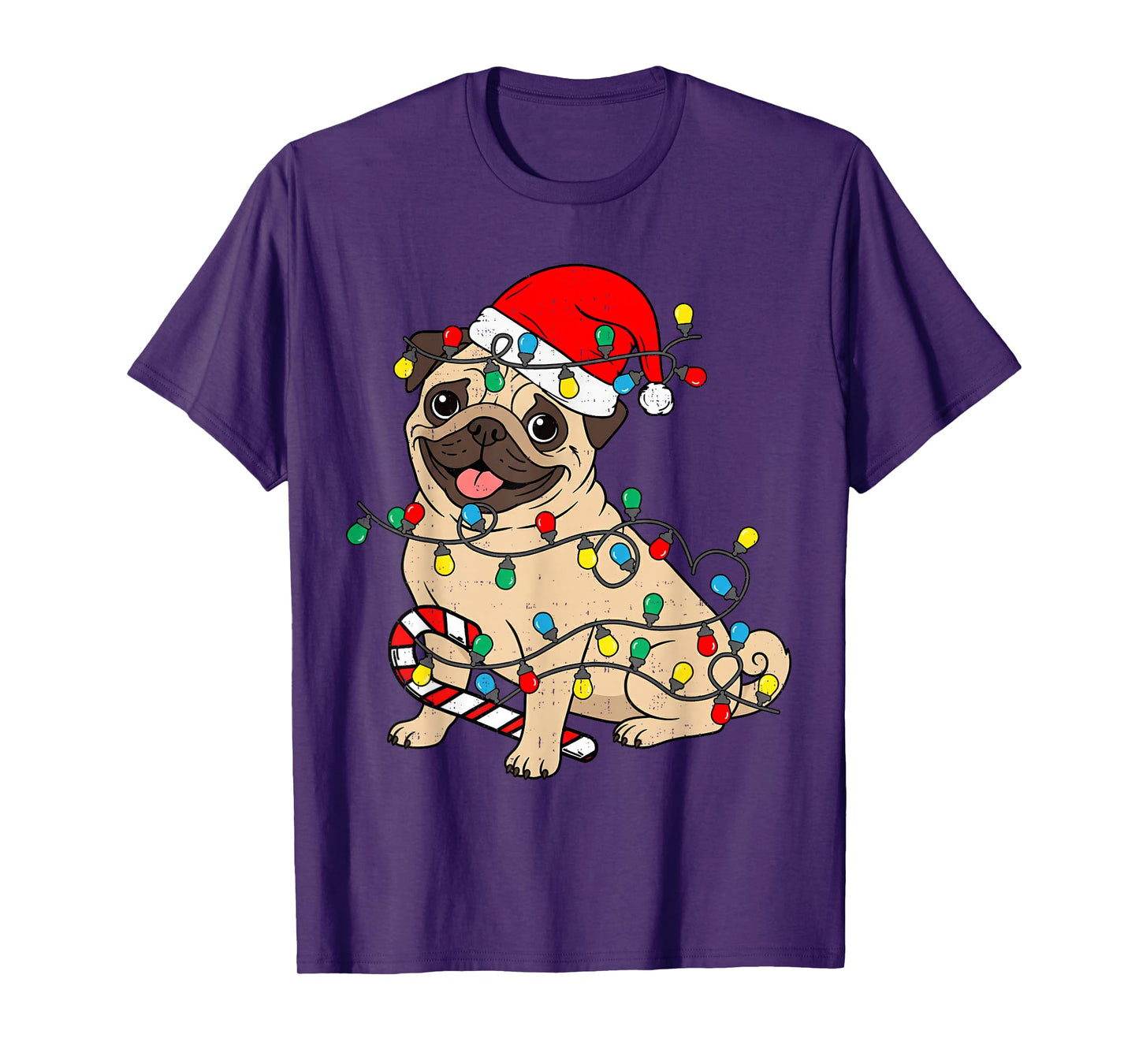 Cute Pug Christmas Lights Santa Pajama Xmas Pet Dog Lover T-Shirt