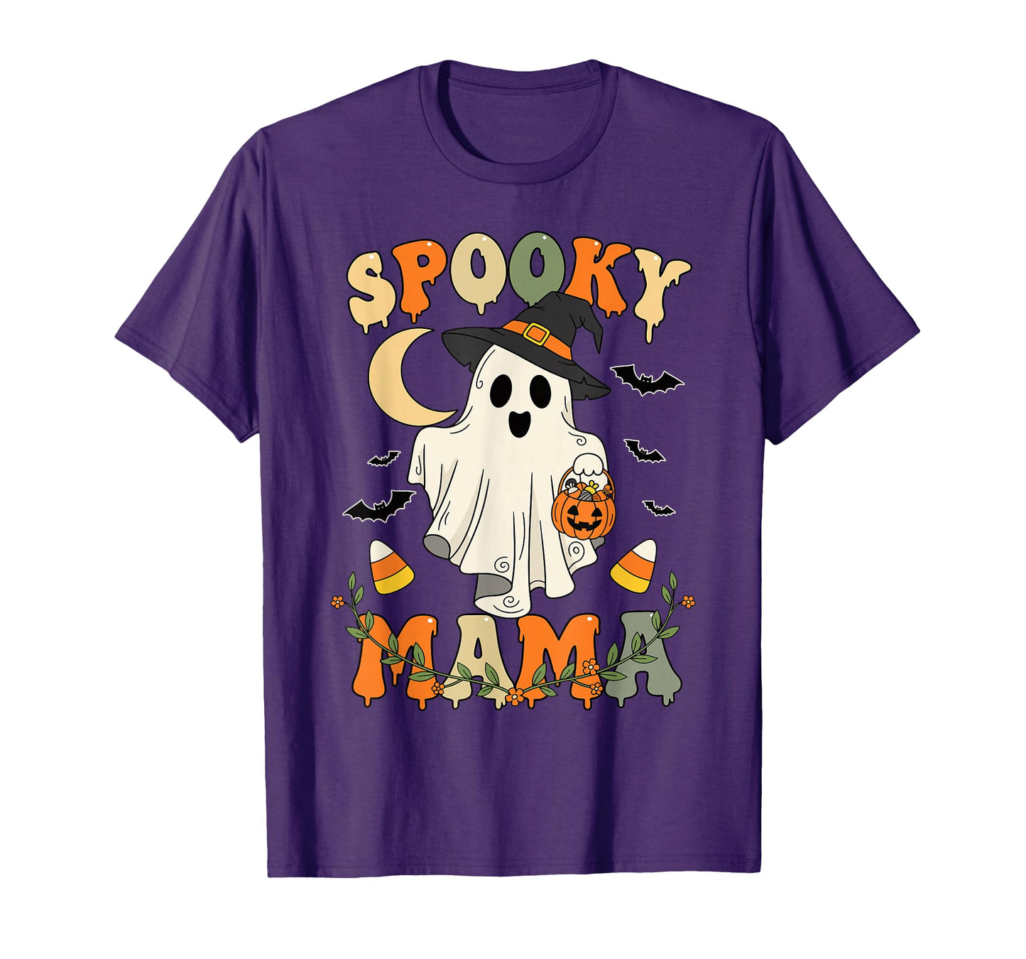 Spooky Mama Groovy Ghost Witch Halloween Costume Mom T-Shirt
