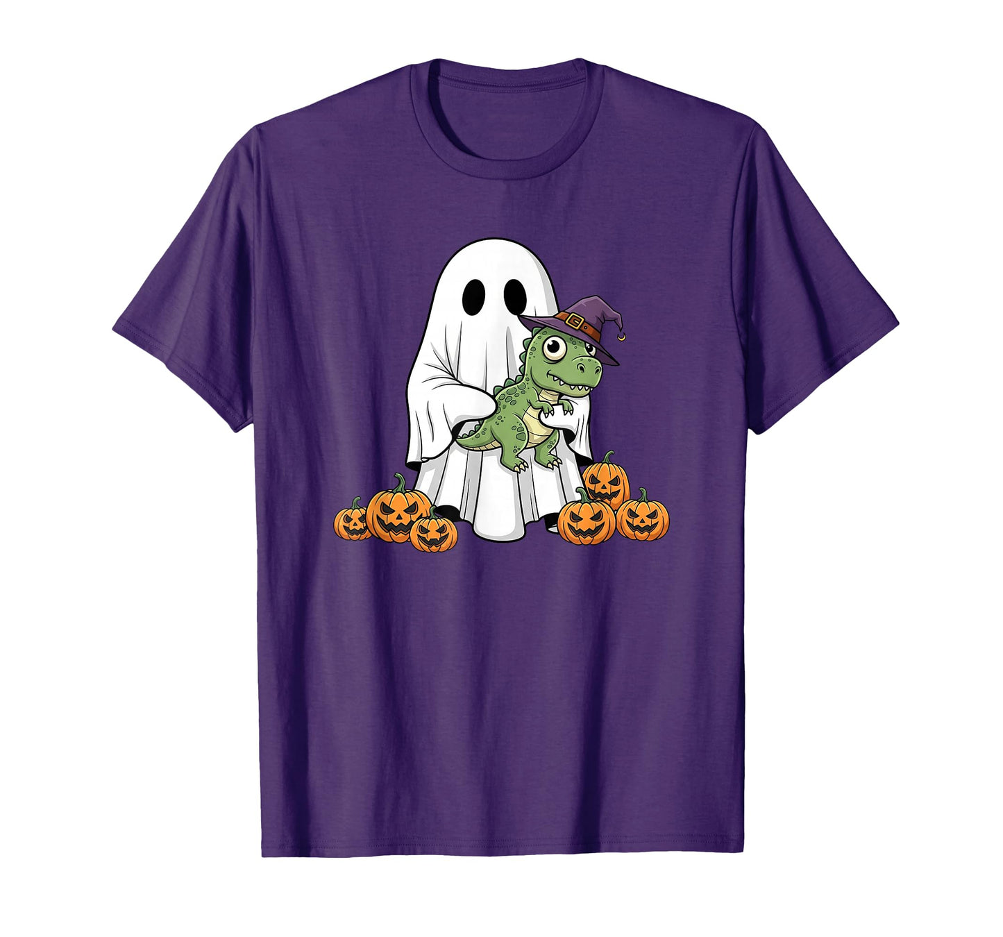 Funny Ghost T Rex Pumpkin Halloween Kids Mens Womens T-Shirt