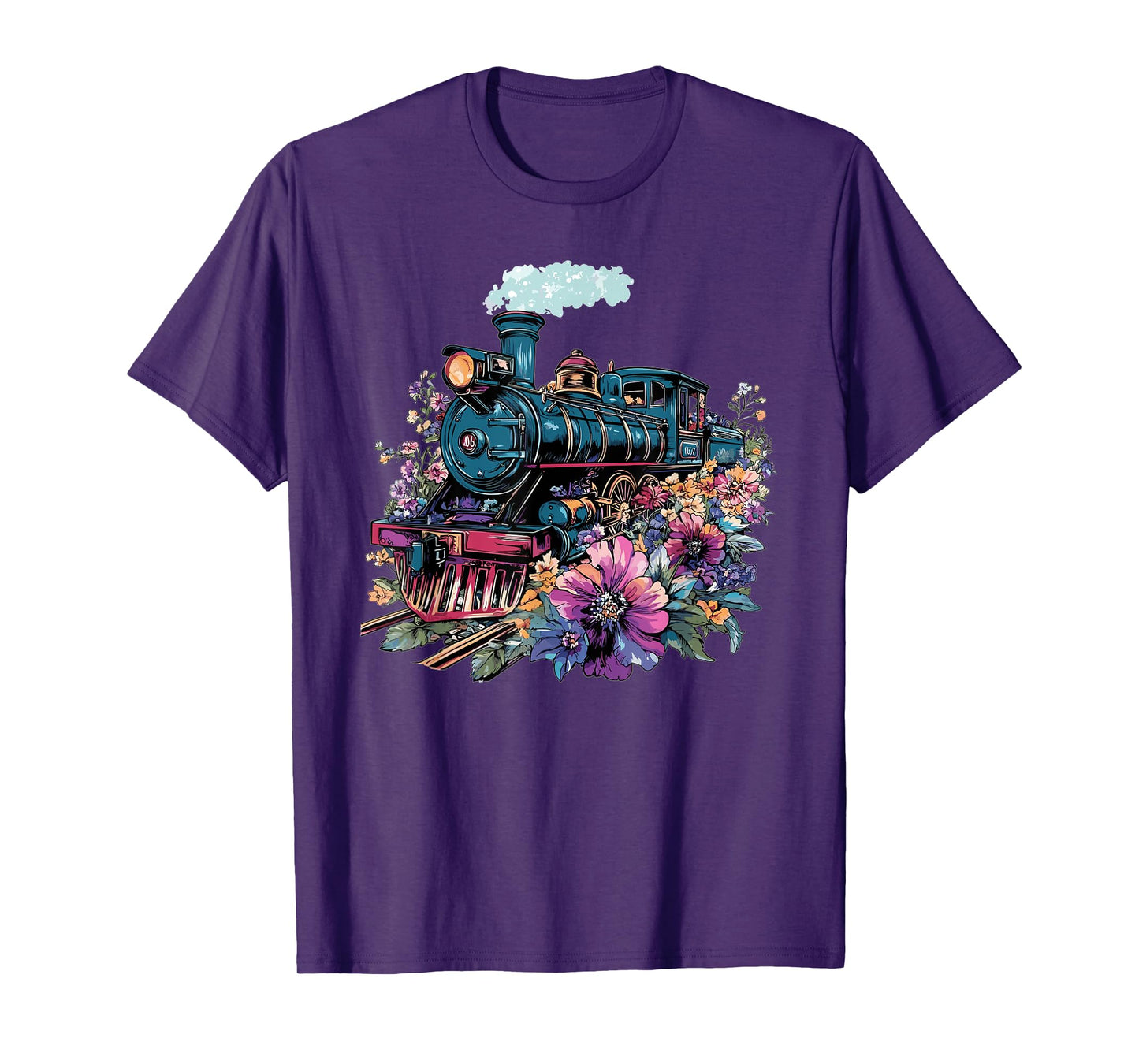 Steam Train With Flowers Surrounding T-Shirt