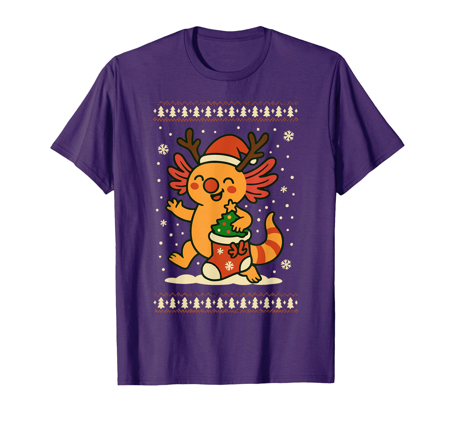 Ugly Christmas Axolotl Reindeer Stocking Funny Holiday T-Shirt