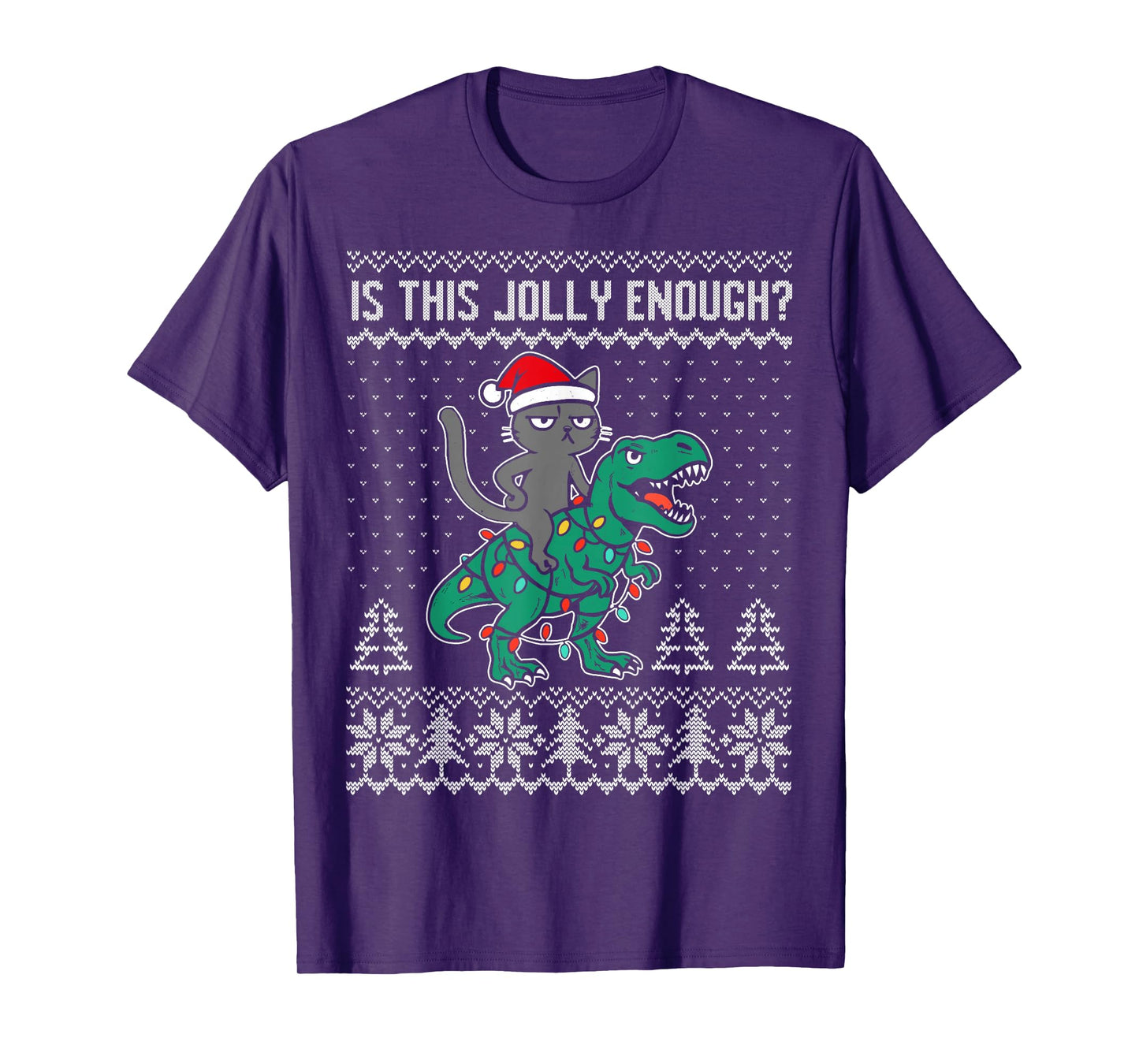 is This Jolly Enough, Christmas cat Riding Dinosaur t rex T-Shirt