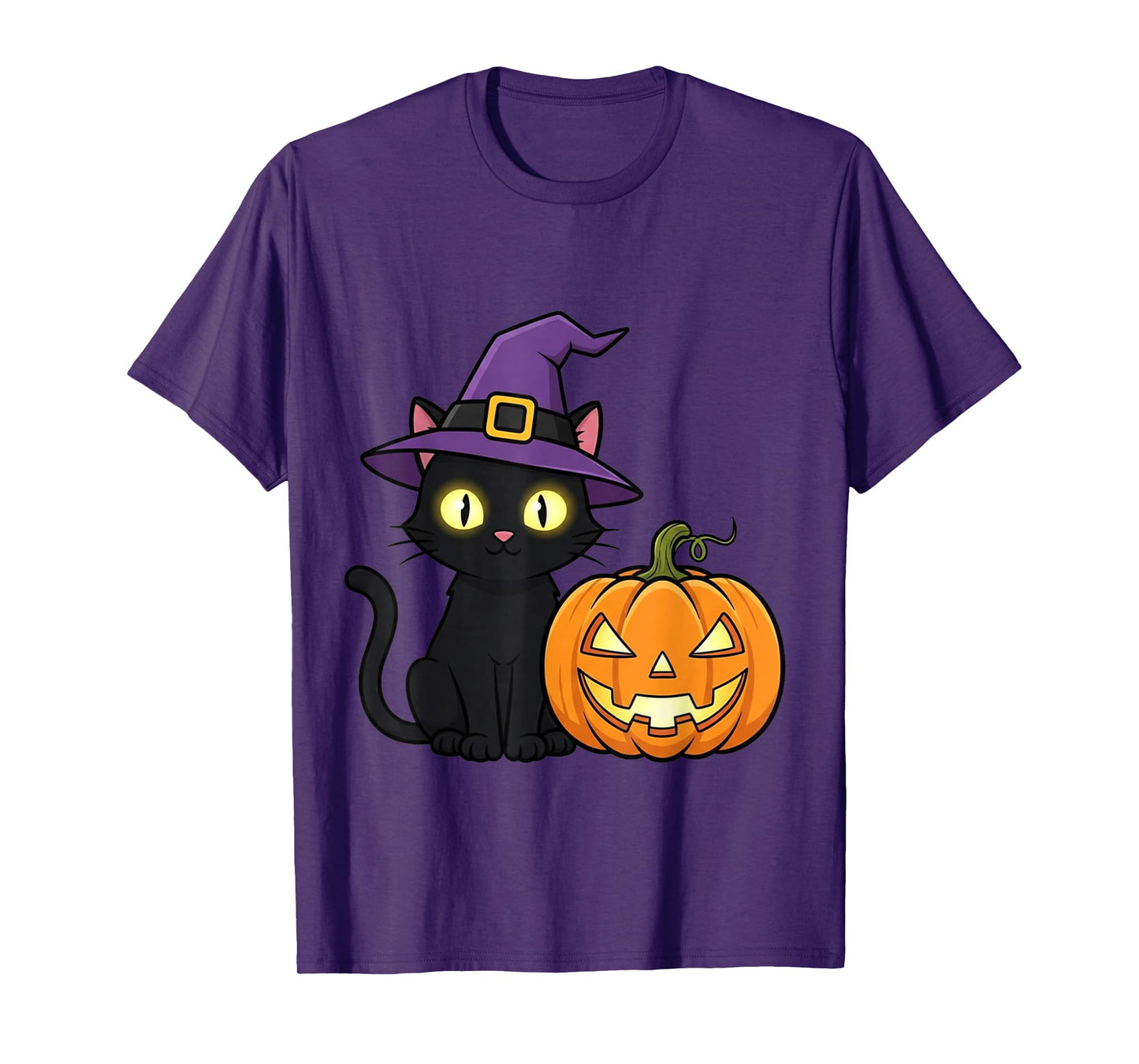 Halloween Black Cat Cute Witch Cat with Pumpkin Funny Spook T-Shirt