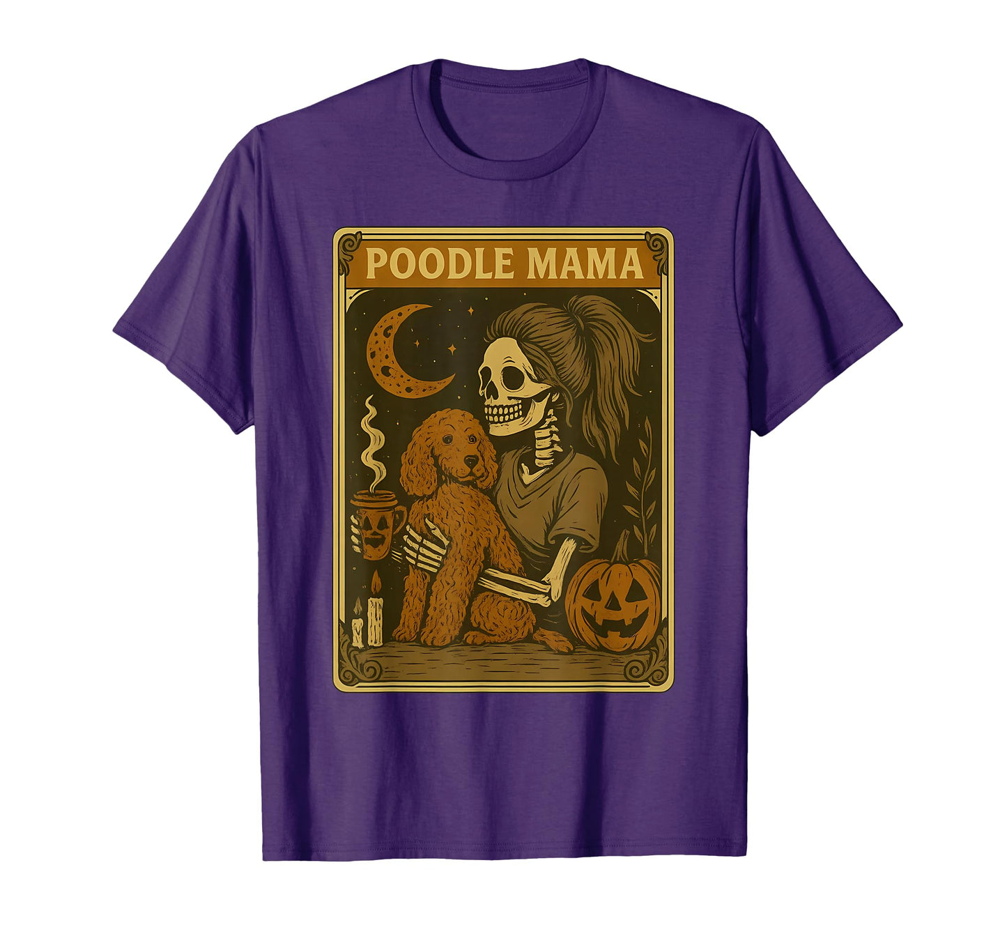 Vintage Poodle Mama Tarot Card Witch Skeleton Pet Lover T-Shirt