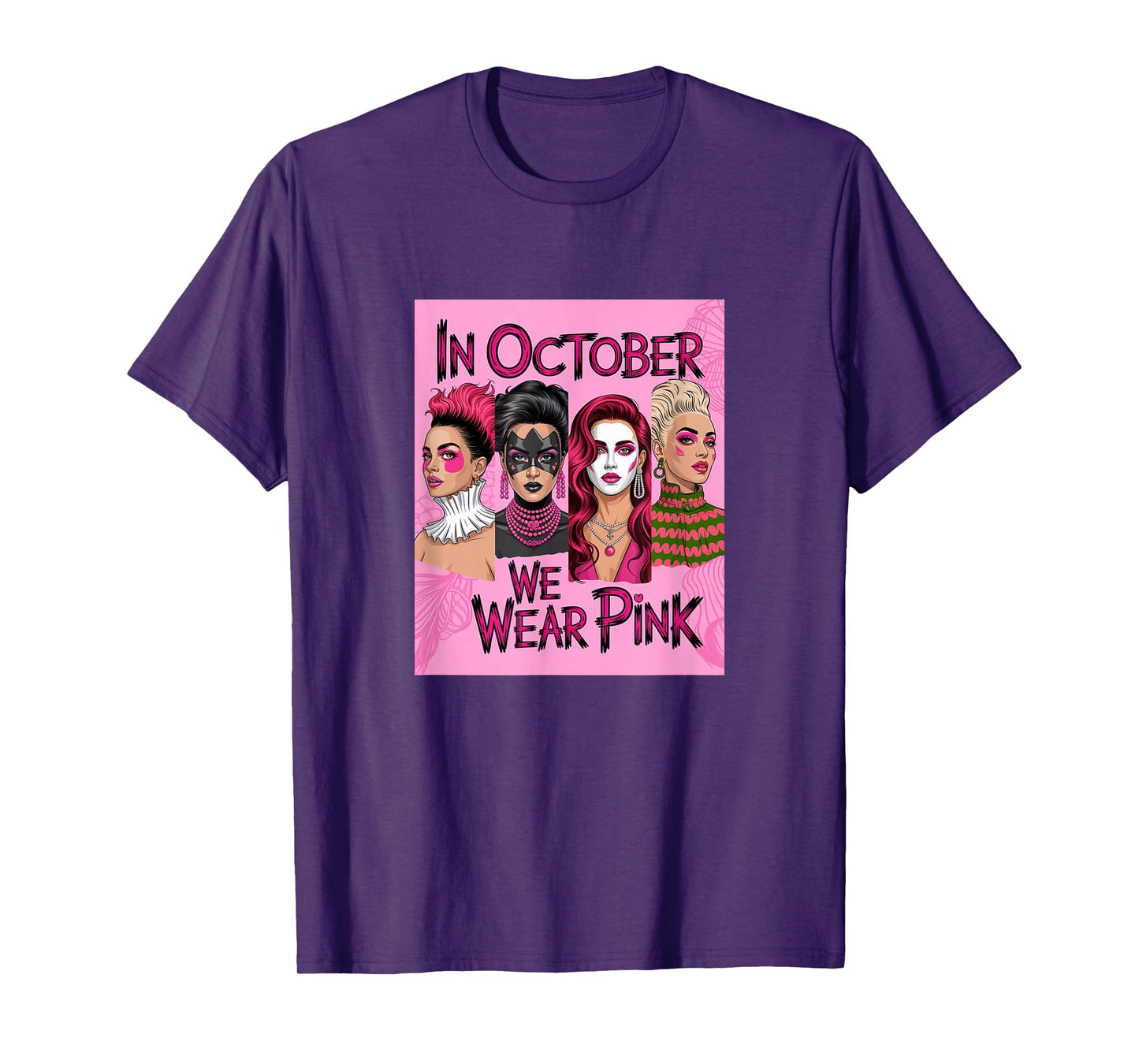 in October We Wear Pink - Witch & Ghost Halloween Apparel T-Shirt