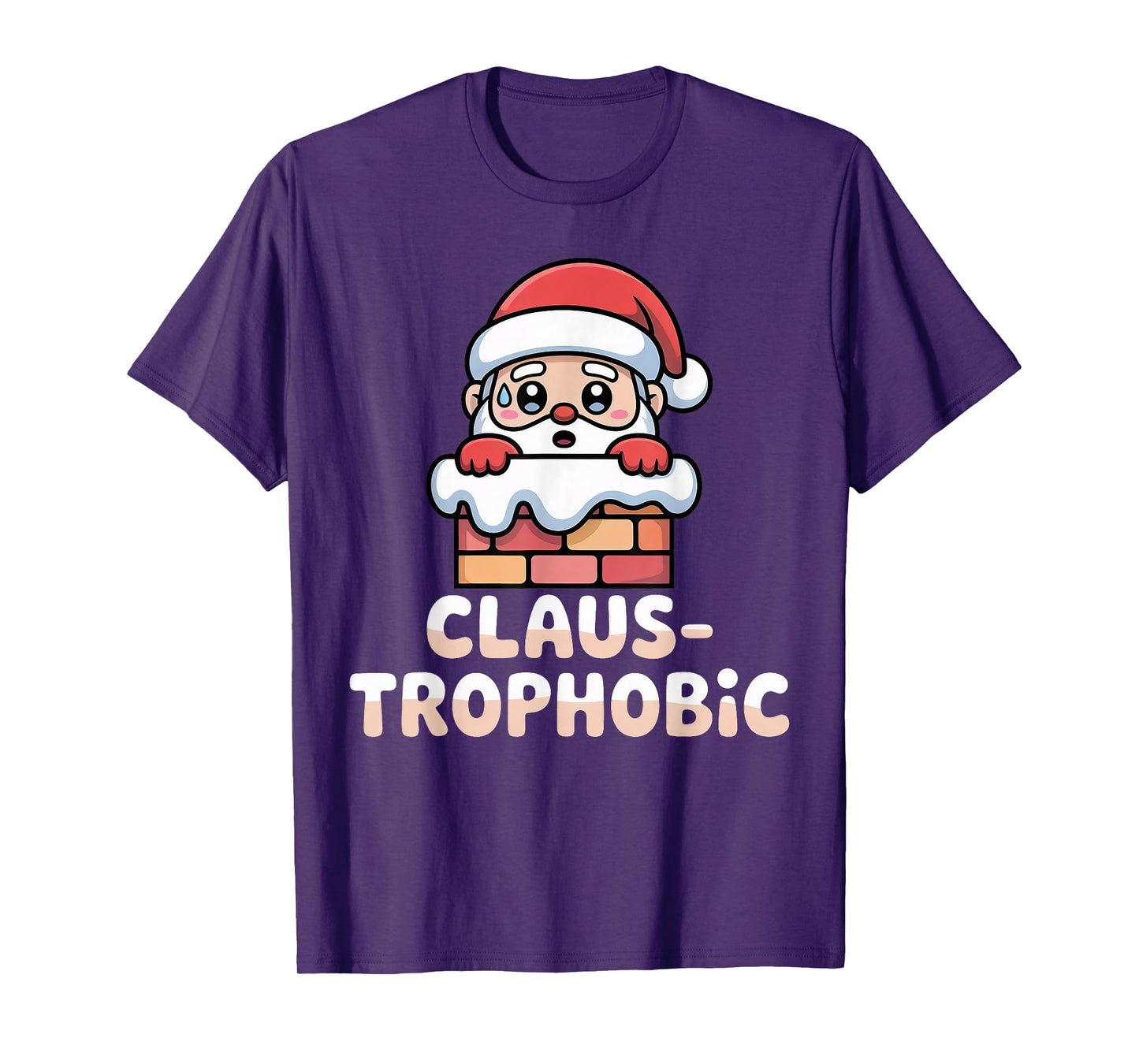 Claus-trophobic Santa Stuck in a Chimney Christmas Pun T-Shirt