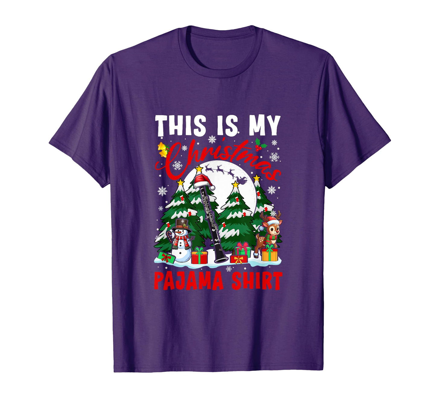 My Christmas Pajama Shirt Santa Clarinet Snowman Instrument T-Shirt