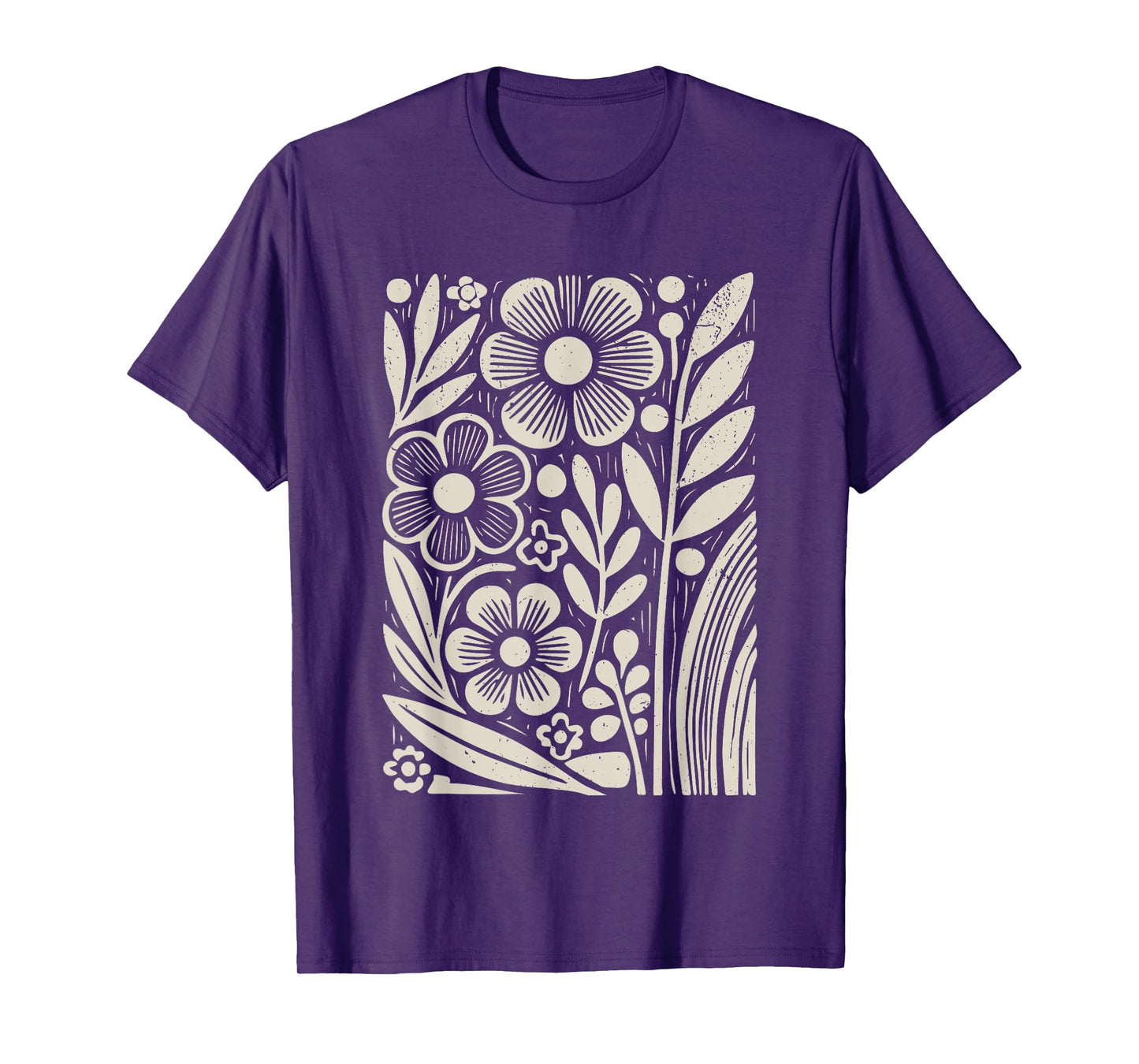 Botanical Floral Line Art Minimalist Nature Linocut Print T-Shirt