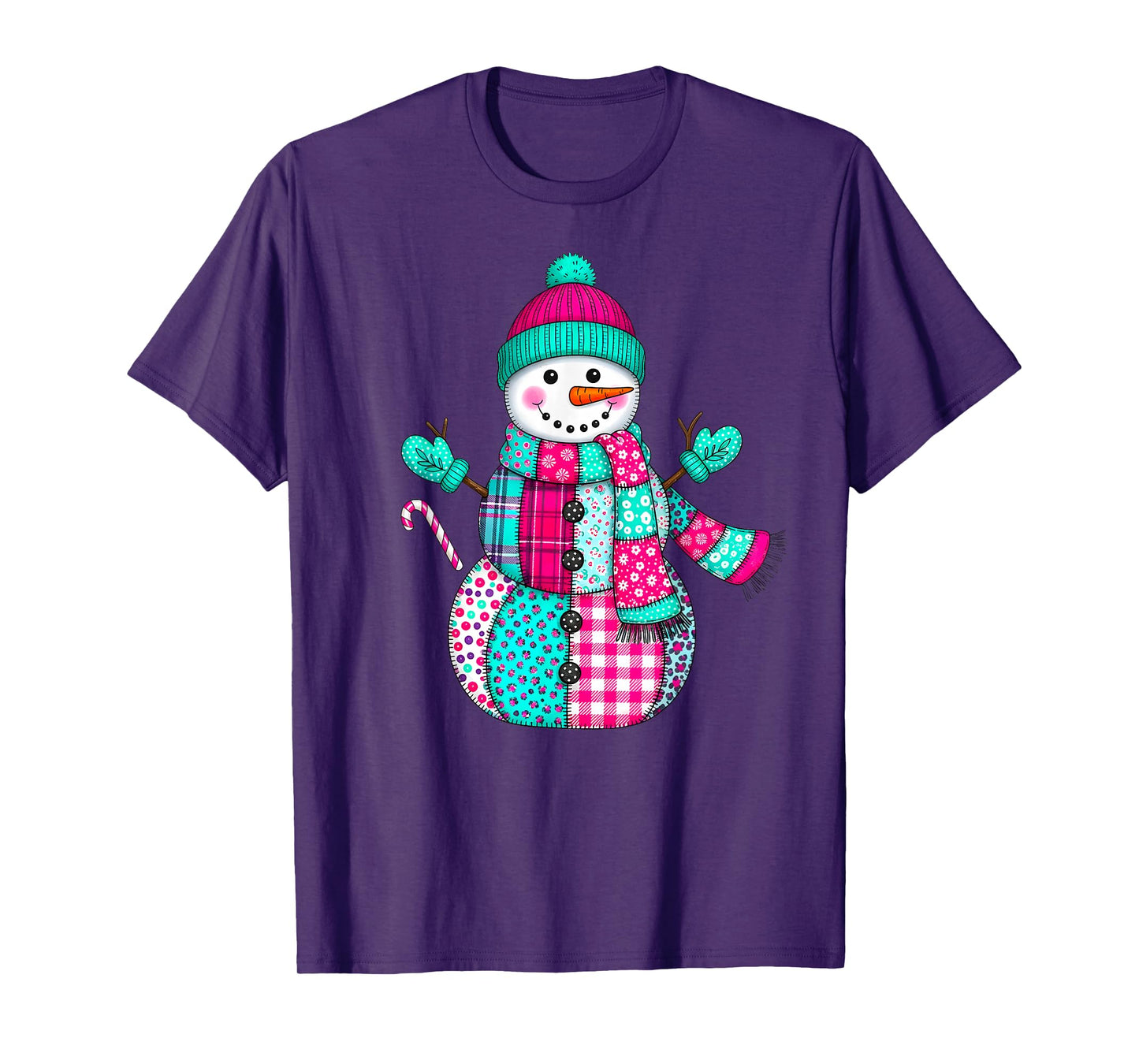 Christmas Patchwork Snowman Preppy Retro Men Women Kids Xmas T-Shirt