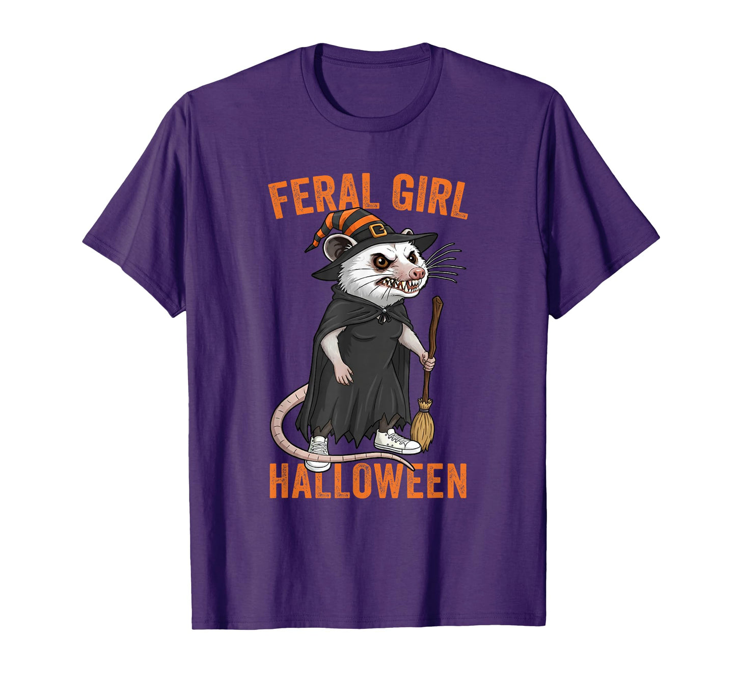 Feral Girl Halloween Funny Opossum Witch Costume Party T-Shirt
