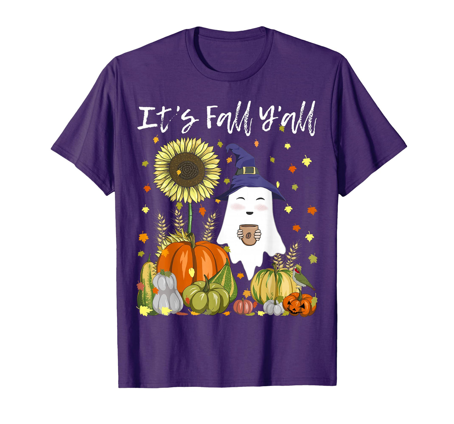 It's Fall Y'all Funny Witch Ghost Pumpkin Coffee Halloween T-Shirt