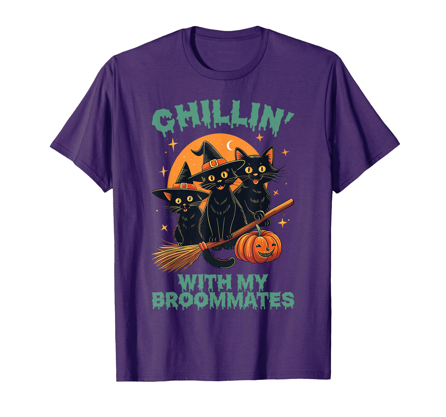 Chillin’ with My Broommates Funny Halloween Cat Mom T-Shirt