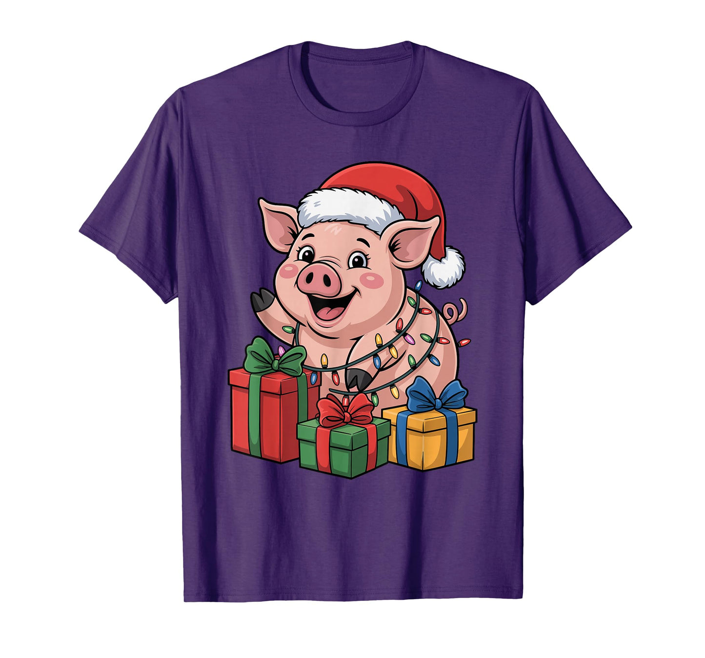 Pig Santa Hat Christmas Design Funny Farm Animal Lovers T-Shirt