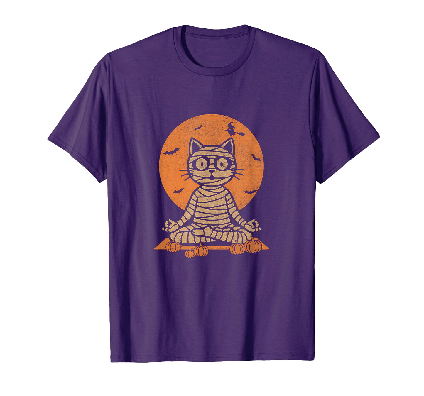 Retro Halloween Meditating Mummy Yoga Cat, in Zen Style Pose T-Shirt
