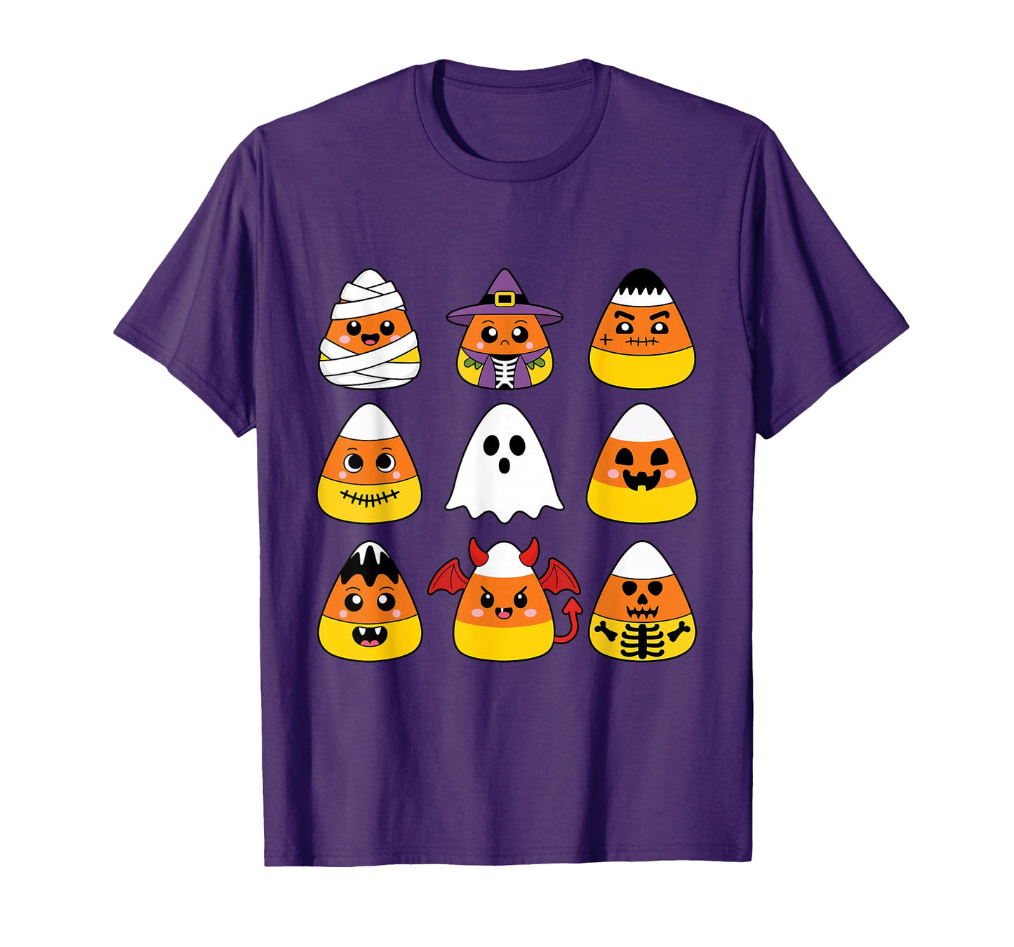 Candy Corn Cute Characters Halloween Mummy Ghost Pumpkin T-Shirt
