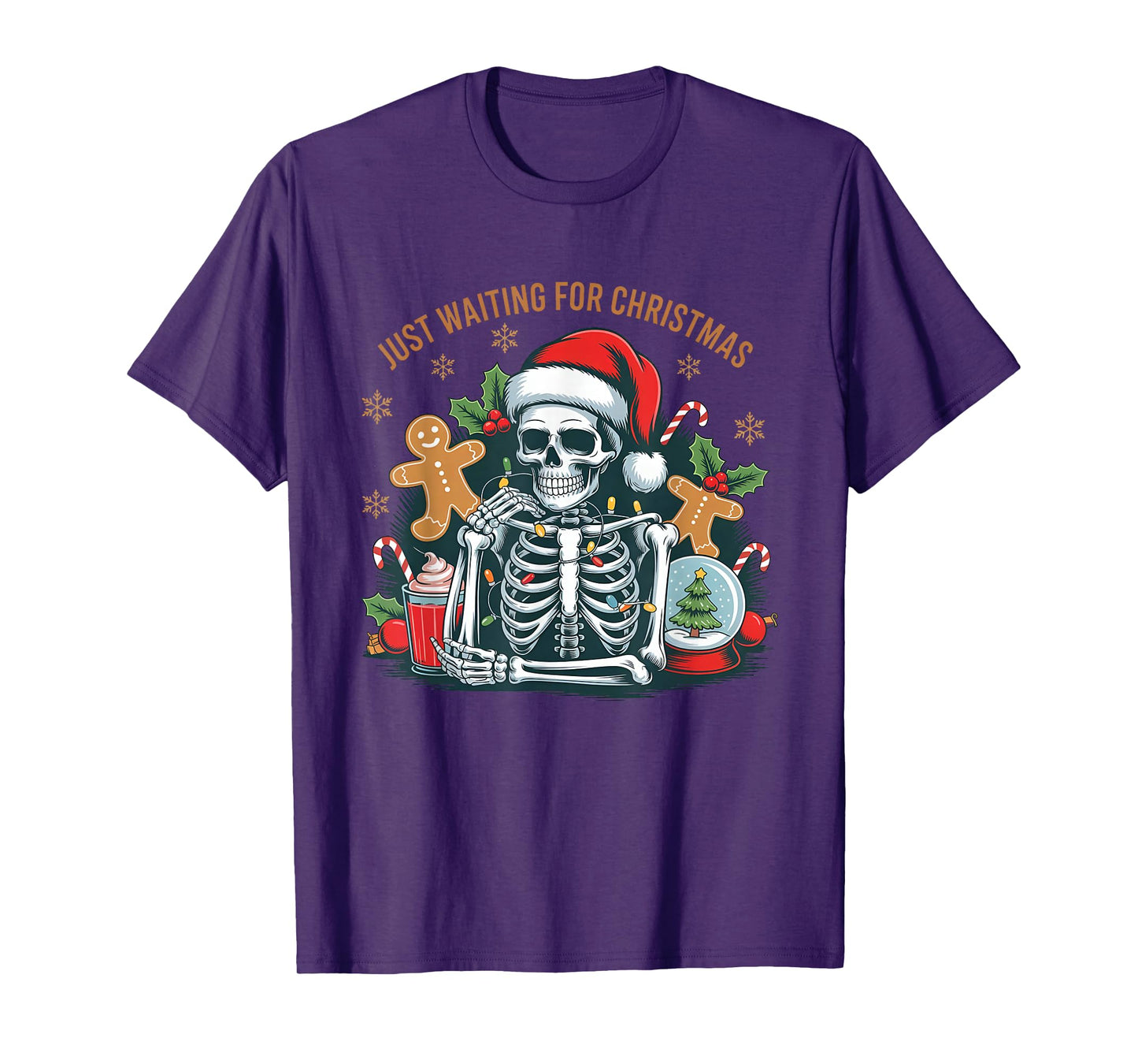 Just Waiting for Christmas Skeleton Santa Hat T-Shirt