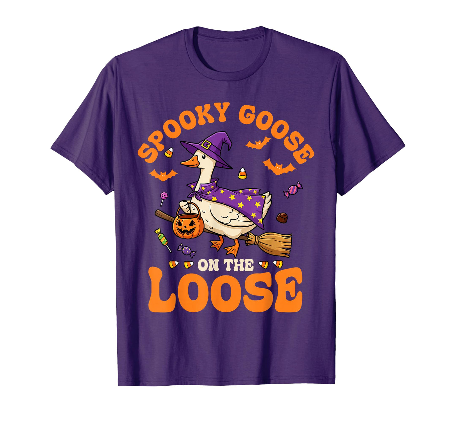 Spooky Goose on The Loose Halloween Witch Trick-Or-Treat T-Shirt