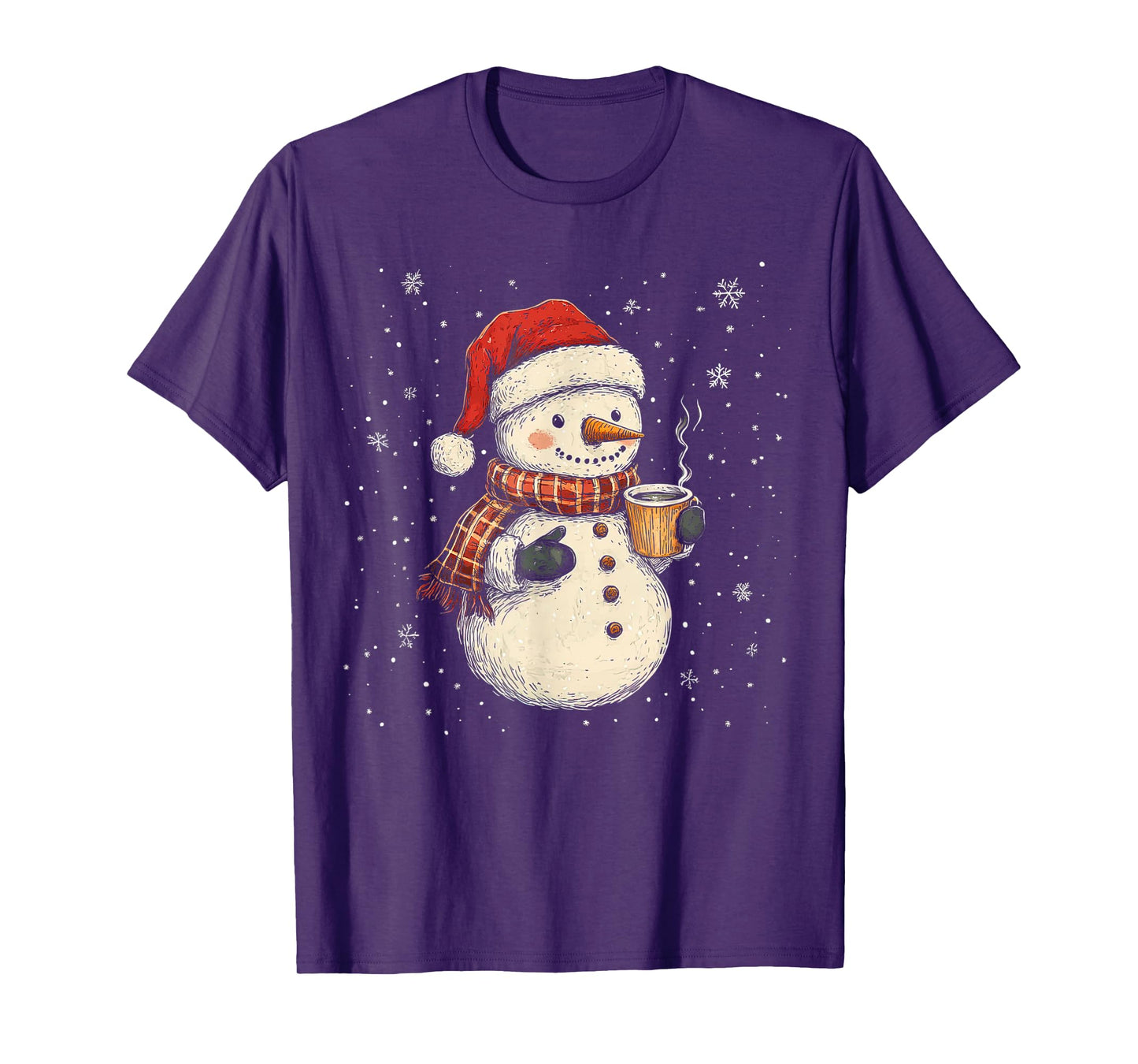 Cute Snowman Drink Coffee Winter Snowflake Snowman Christmas T-Shirt