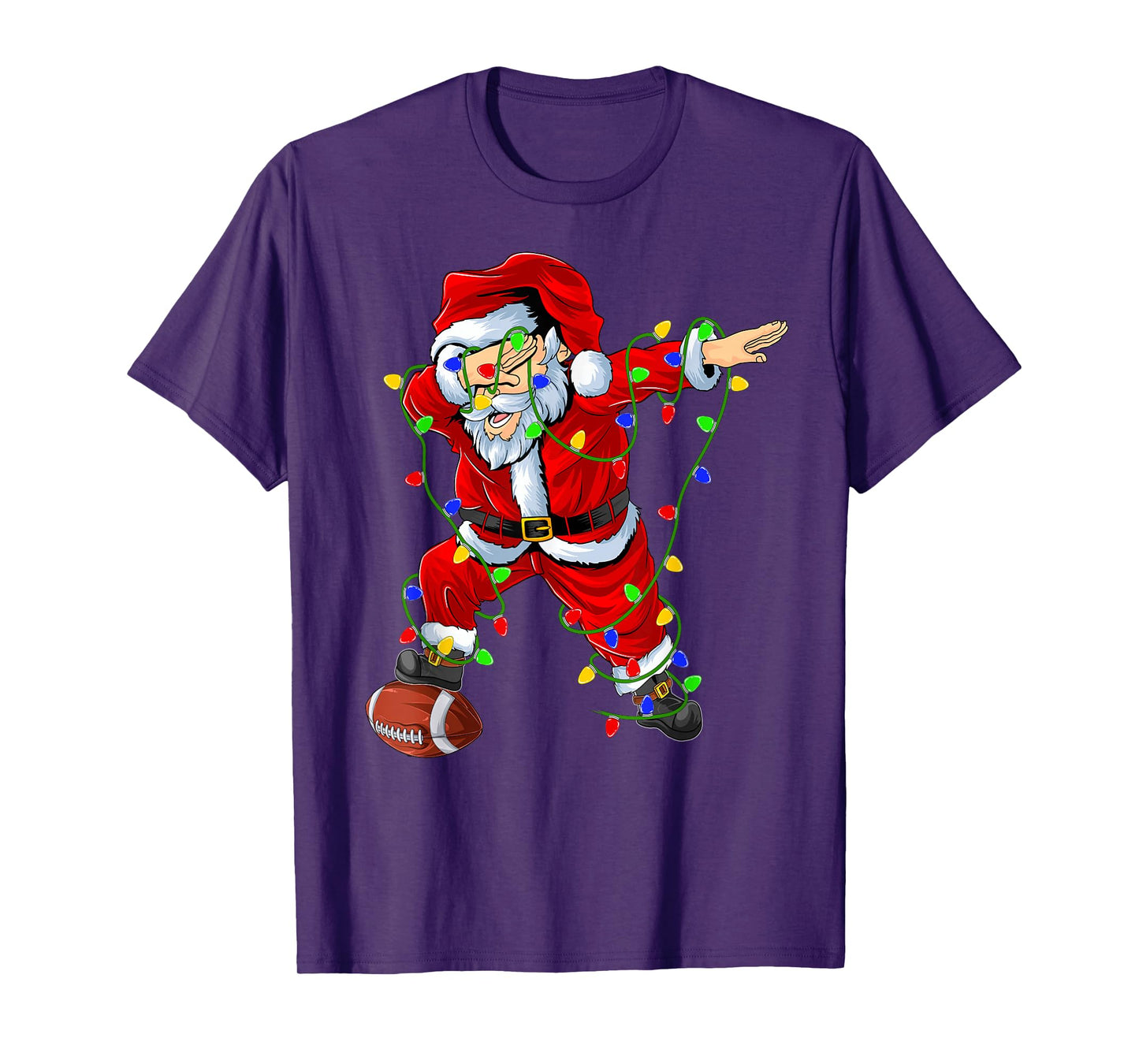 Dabbing Santa Football Christmas Lights Sporty Player Xmas T-Shirt