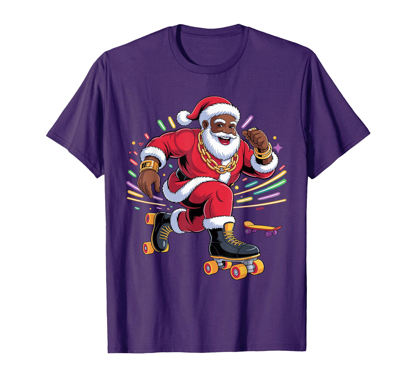 Afro Santa Skating African American Christmas Funny Holiday T-Shirt