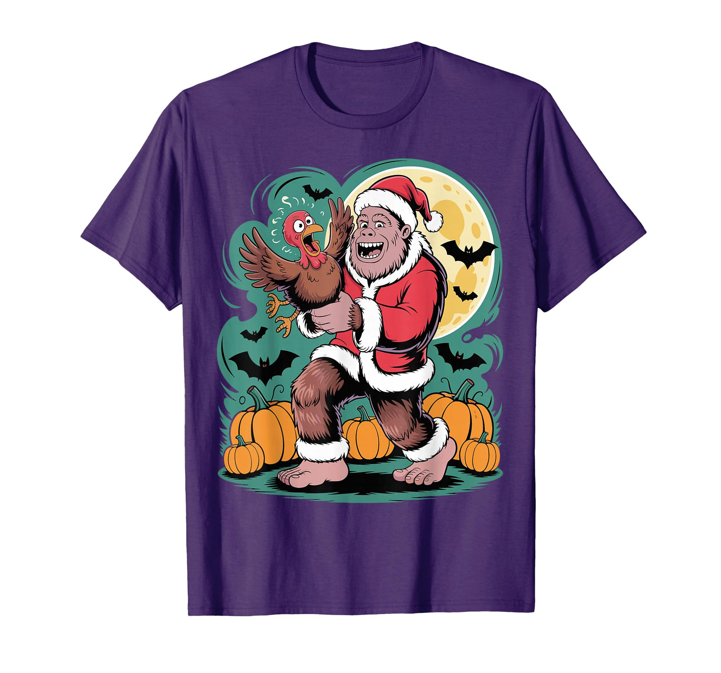 Funny Bigfoot Santa Turkey Halloween Christmas T-Shirt